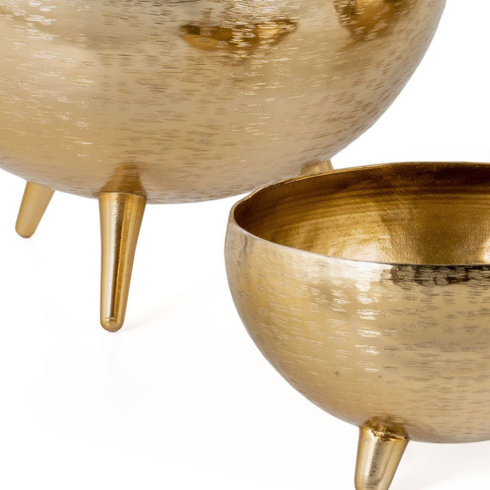 Set of Three Gold Metal Decorative Footed Bowls-Sculptures-DECOROLALA