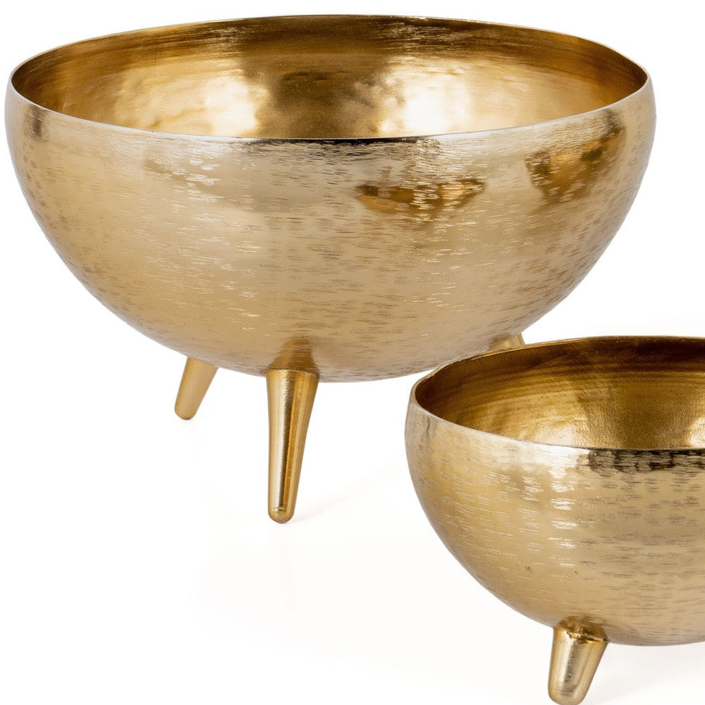 Set of Three Gold Metal Decorative Footed Bowls-Sculptures-DECOROLALA
