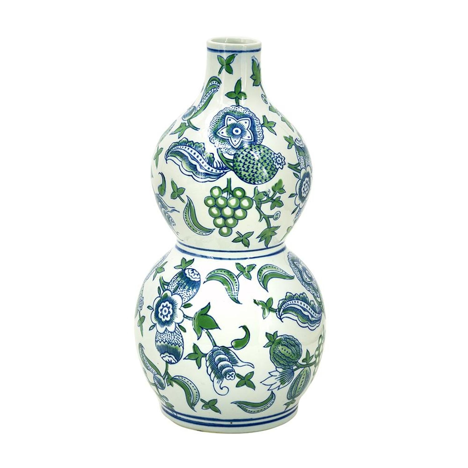 13" Blue And Green Paisley Bud Porcelain Table Vase-Vases-DECOROLALA