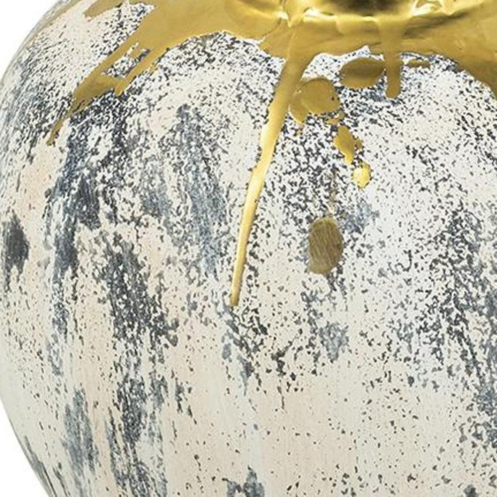 12" Gold Gray And Ivory Abstract Round Ceramic Table Vase-Vases-DECOROLALA