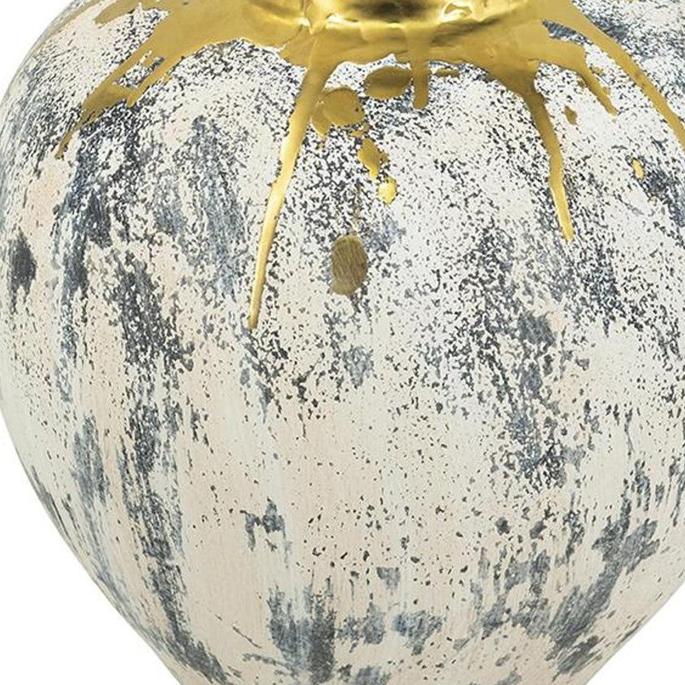 12" Gold Gray And Ivory Abstract Round Ceramic Table Vase-Vases-DECOROLALA
