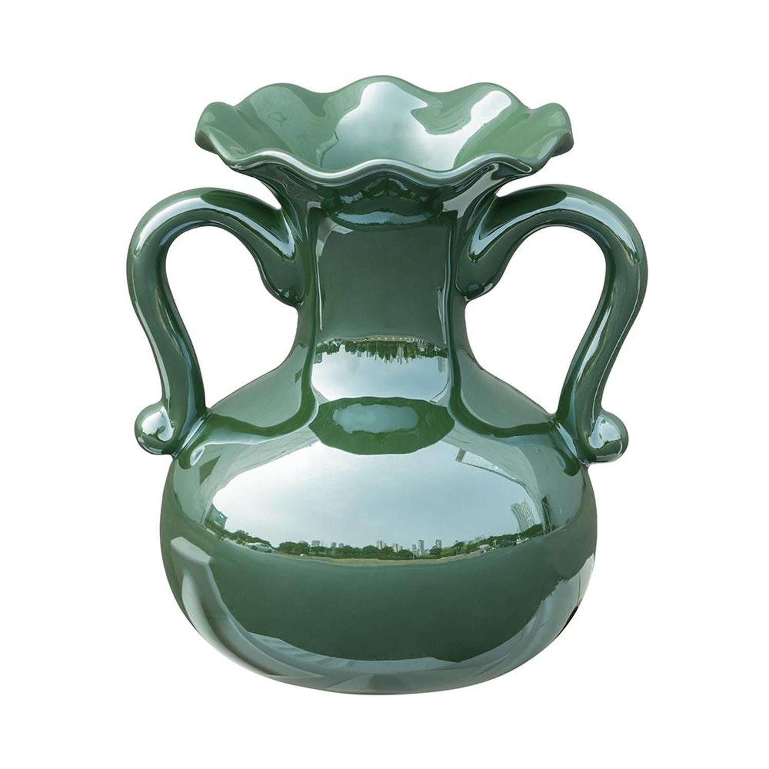 8" Hunter Green Amphora Ceramic Table Vase With Does Not Apply-Vases-DECOROLALA
