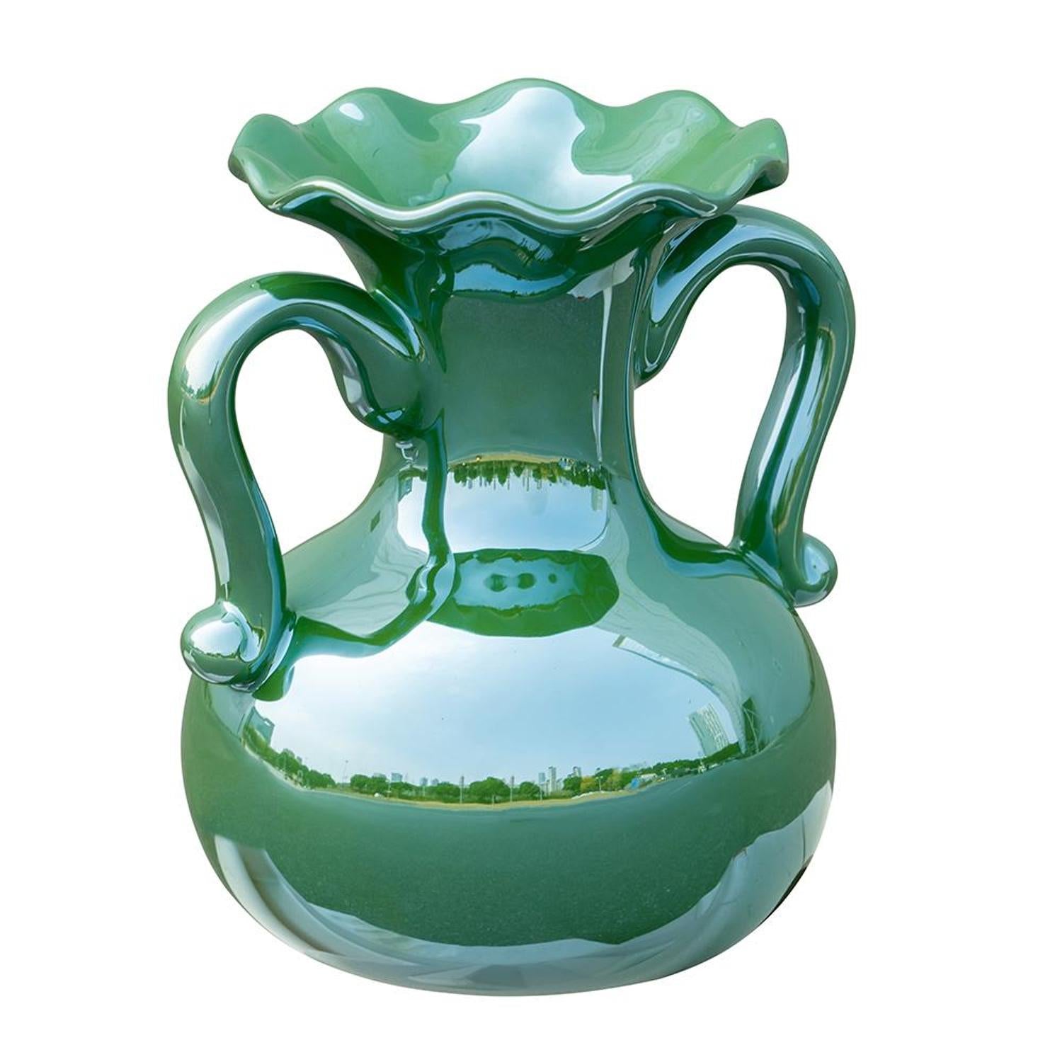 8" Hunter Green Amphora Ceramic Table Vase With Does Not Apply-Vases-DECOROLALA