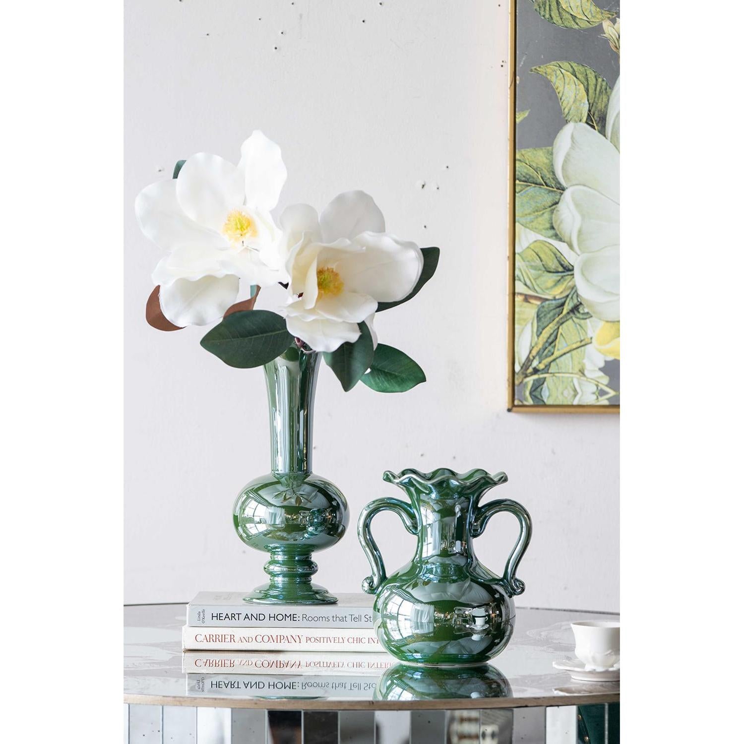 8" Hunter Green Amphora Ceramic Table Vase With Does Not Apply-Vases-DECOROLALA