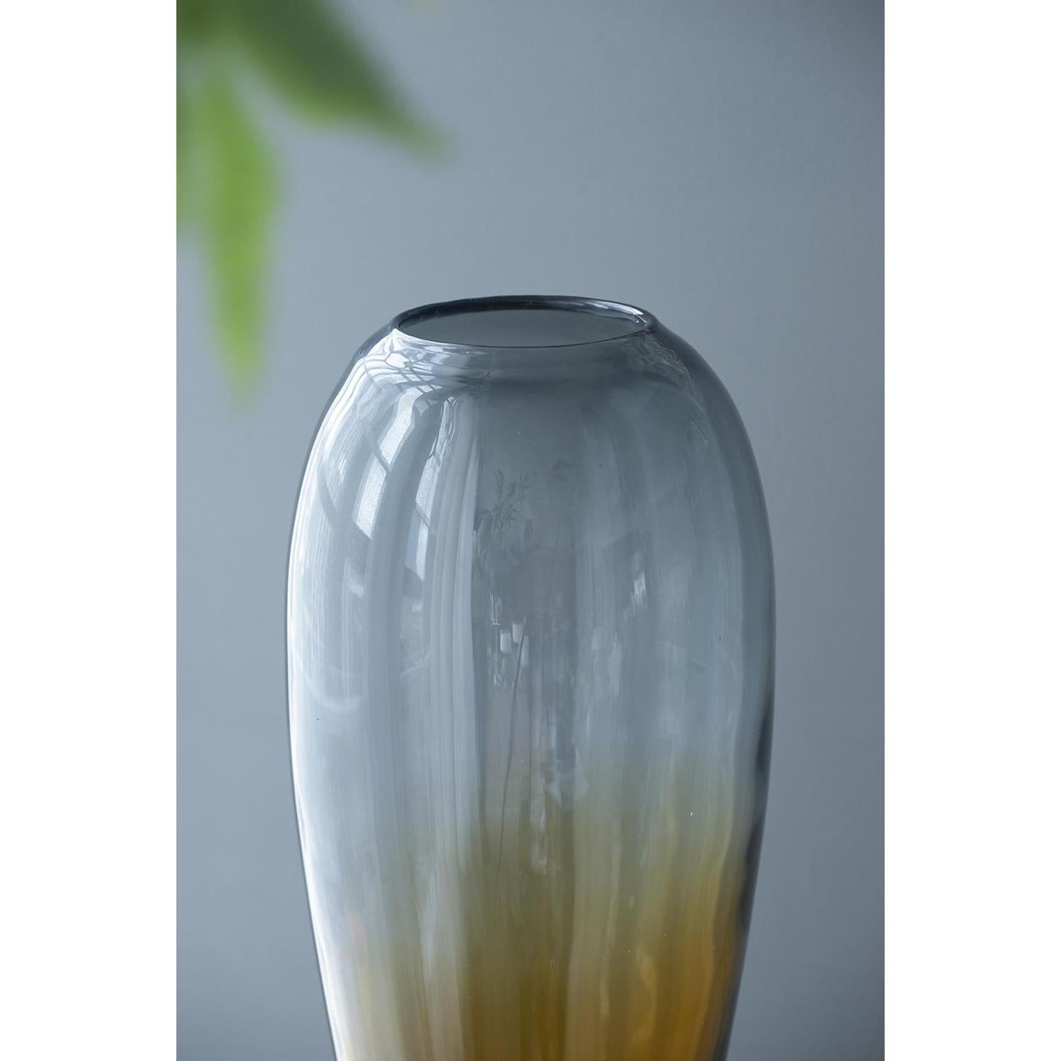 19" Clear And Brown Ombre Round Glass Table Vase-Vases-DECOROLALA