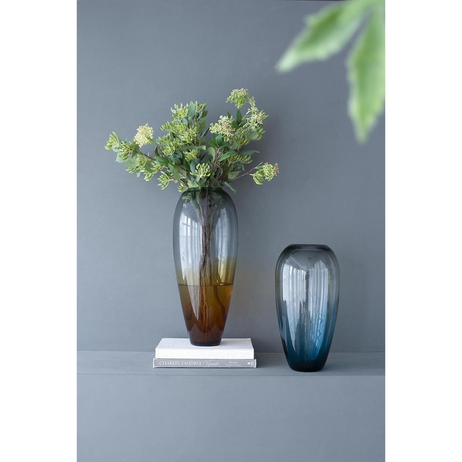 19" Clear And Brown Ombre Round Glass Table Vase-Vases-DECOROLALA