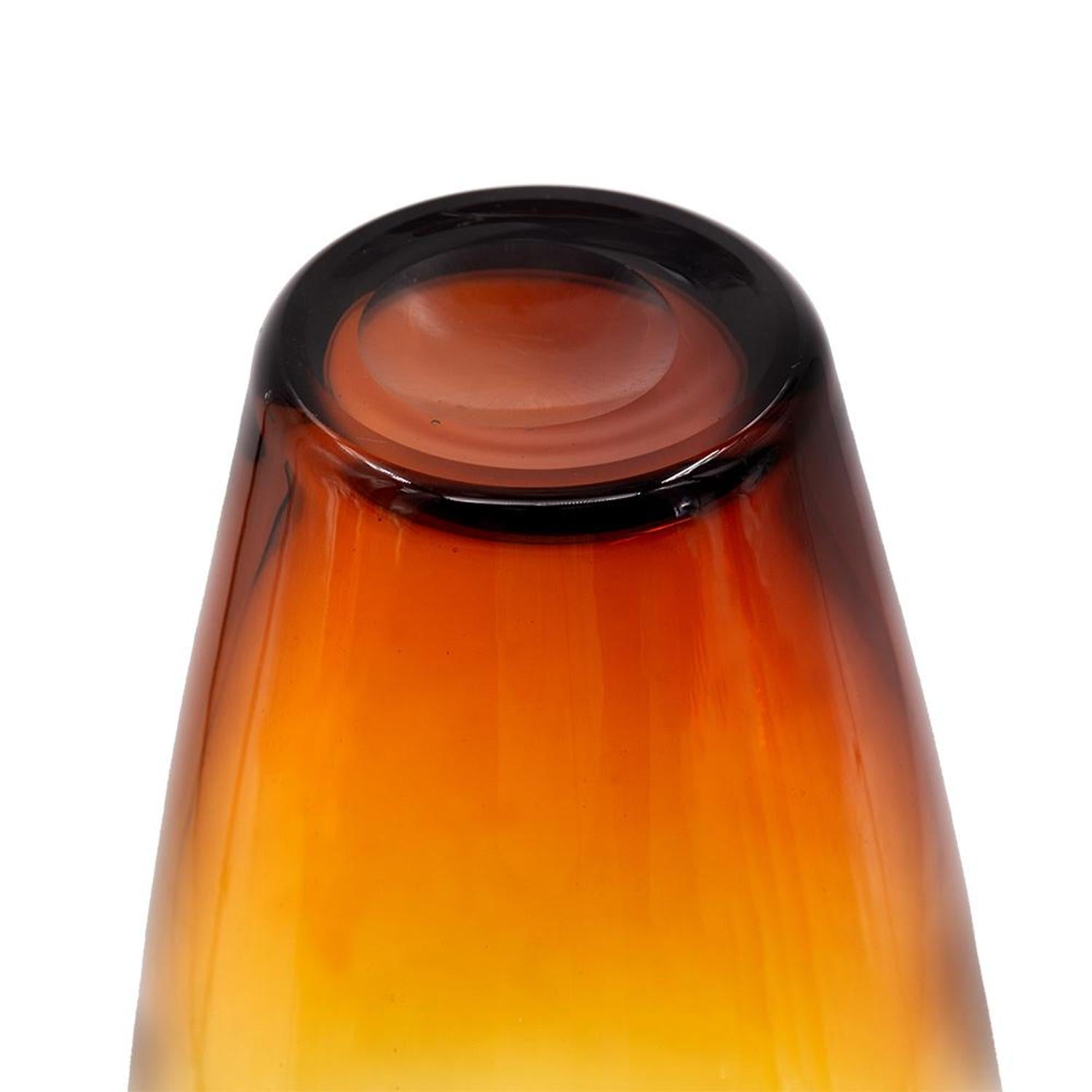 19" Clear And Brown Ombre Round Glass Table Vase-Vases-DECOROLALA