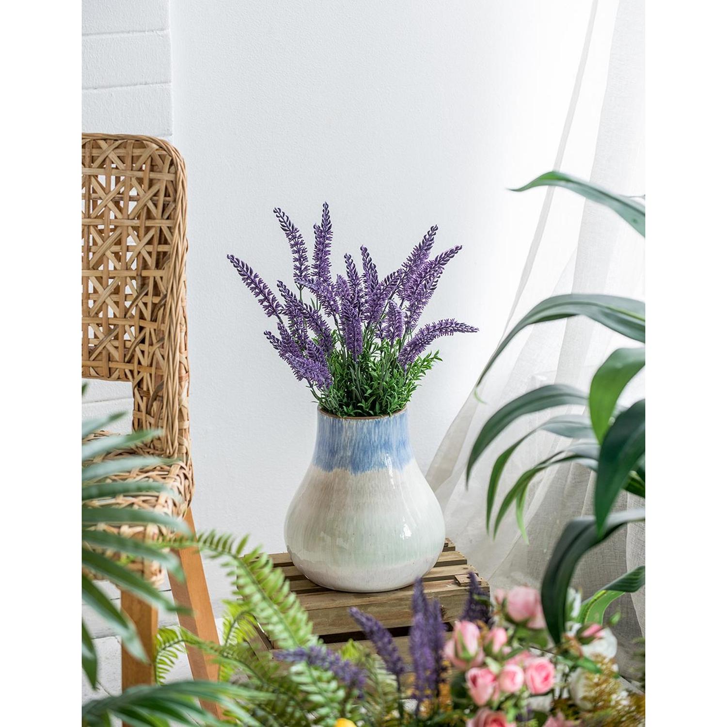 10" Blue Green Sand And Gray Ombre Round Ceramic Table Vase-Vases-DECOROLALA