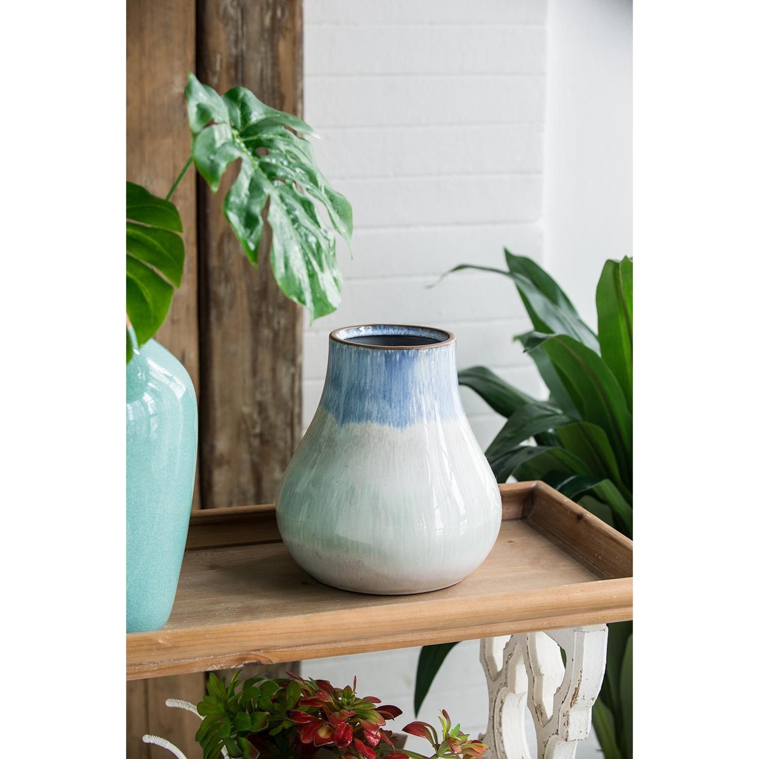 10" Blue Green Sand And Gray Ombre Round Ceramic Table Vase-Vases-DECOROLALA