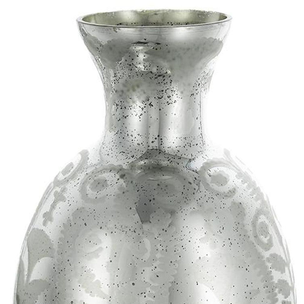 18" Silver Floral Round Glass Table Vase-Vases-DECOROLALA