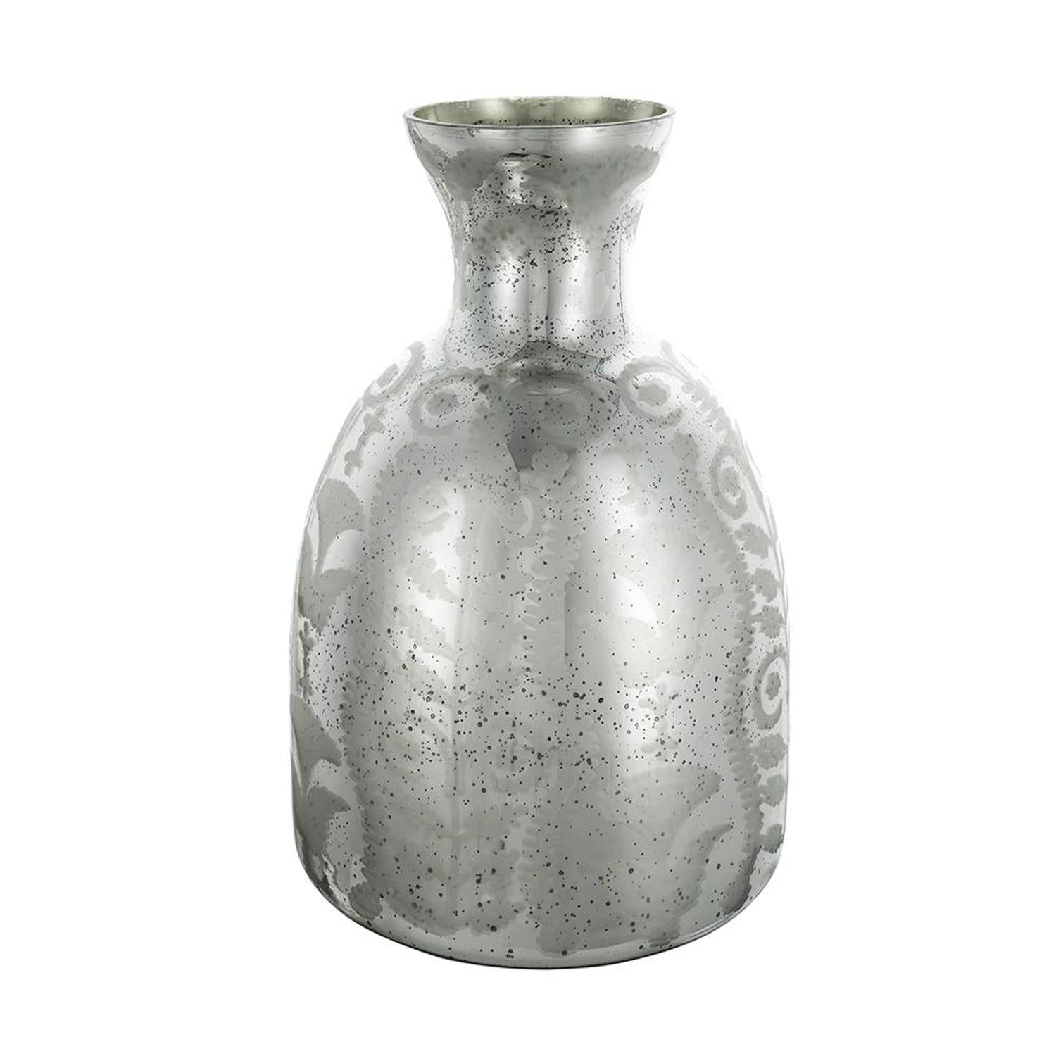 18" Silver Floral Round Glass Table Vase-Vases-DECOROLALA