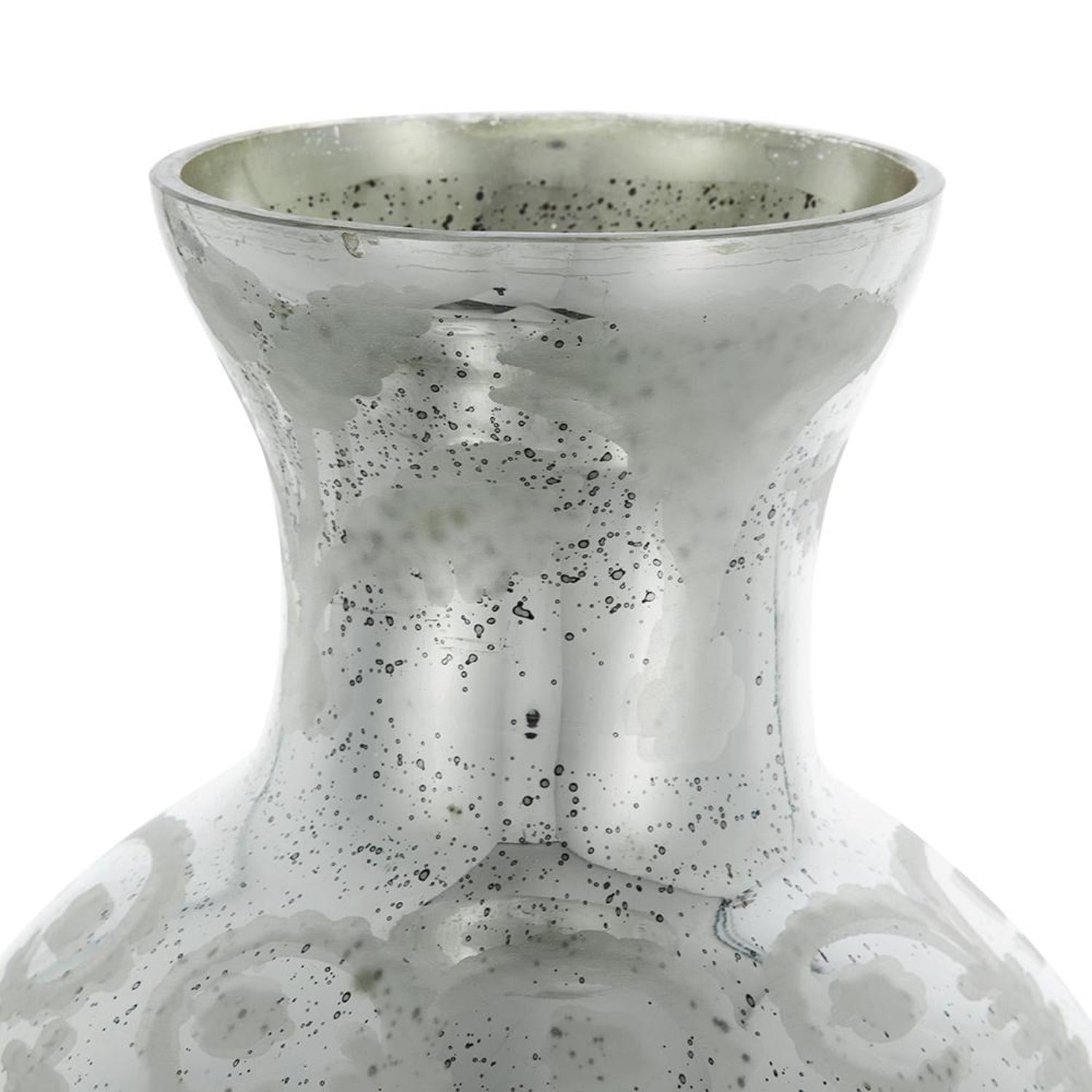 18" Silver Floral Round Glass Table Vase-Vases-DECOROLALA