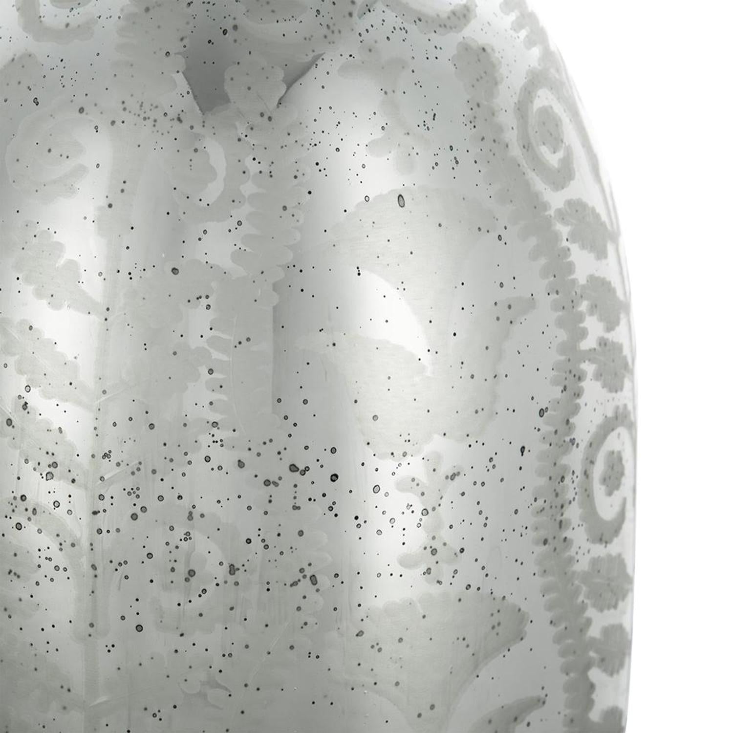 18" Silver Floral Round Glass Table Vase-Vases-DECOROLALA