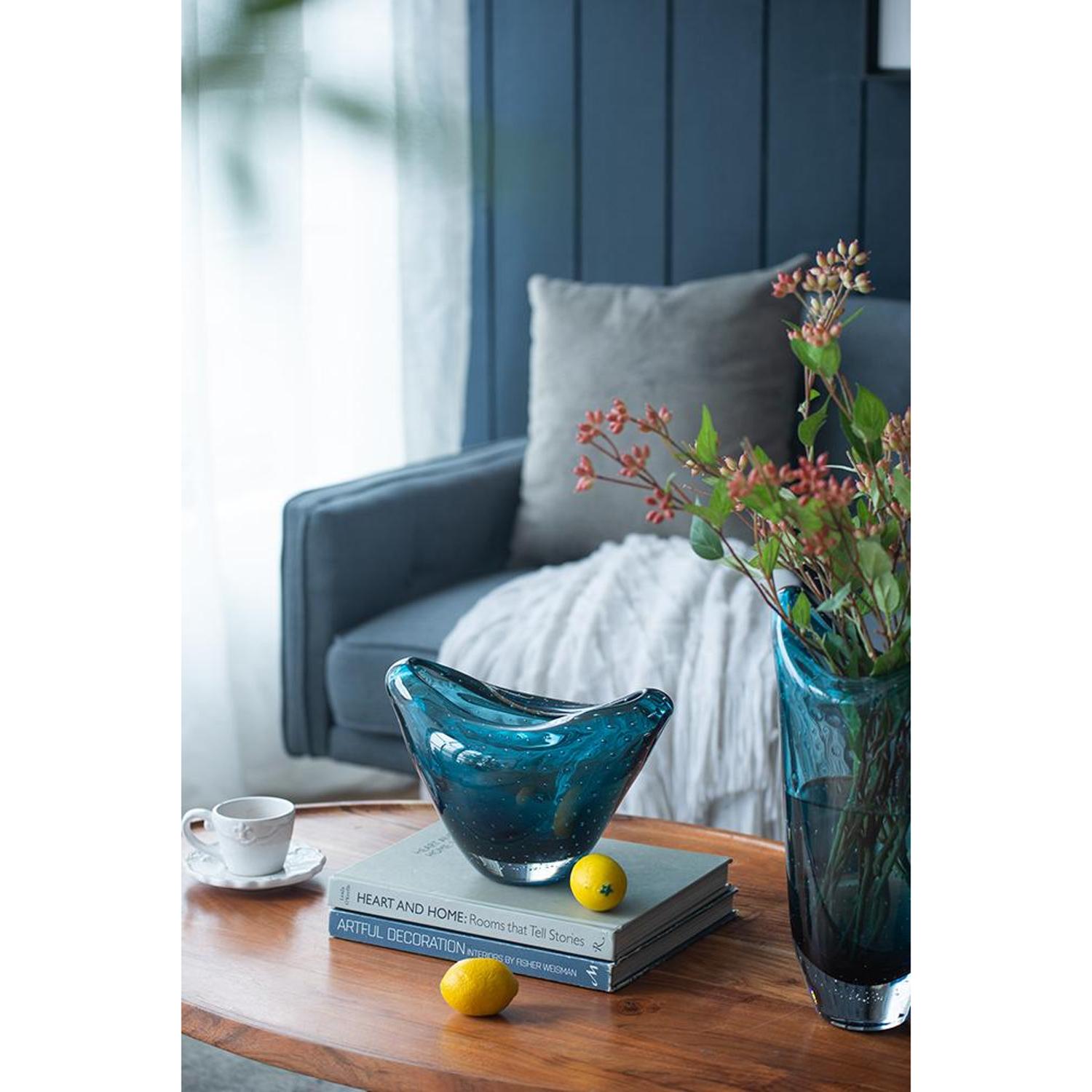 7" Cerulean Oval Glass Table Vase-7