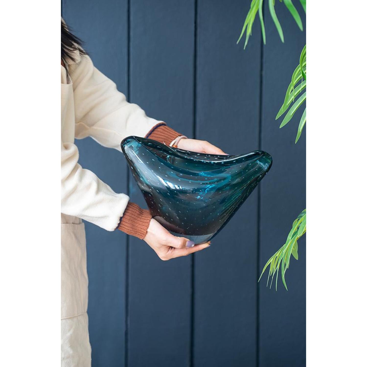 7" Cerulean Oval Glass Table Vase-4