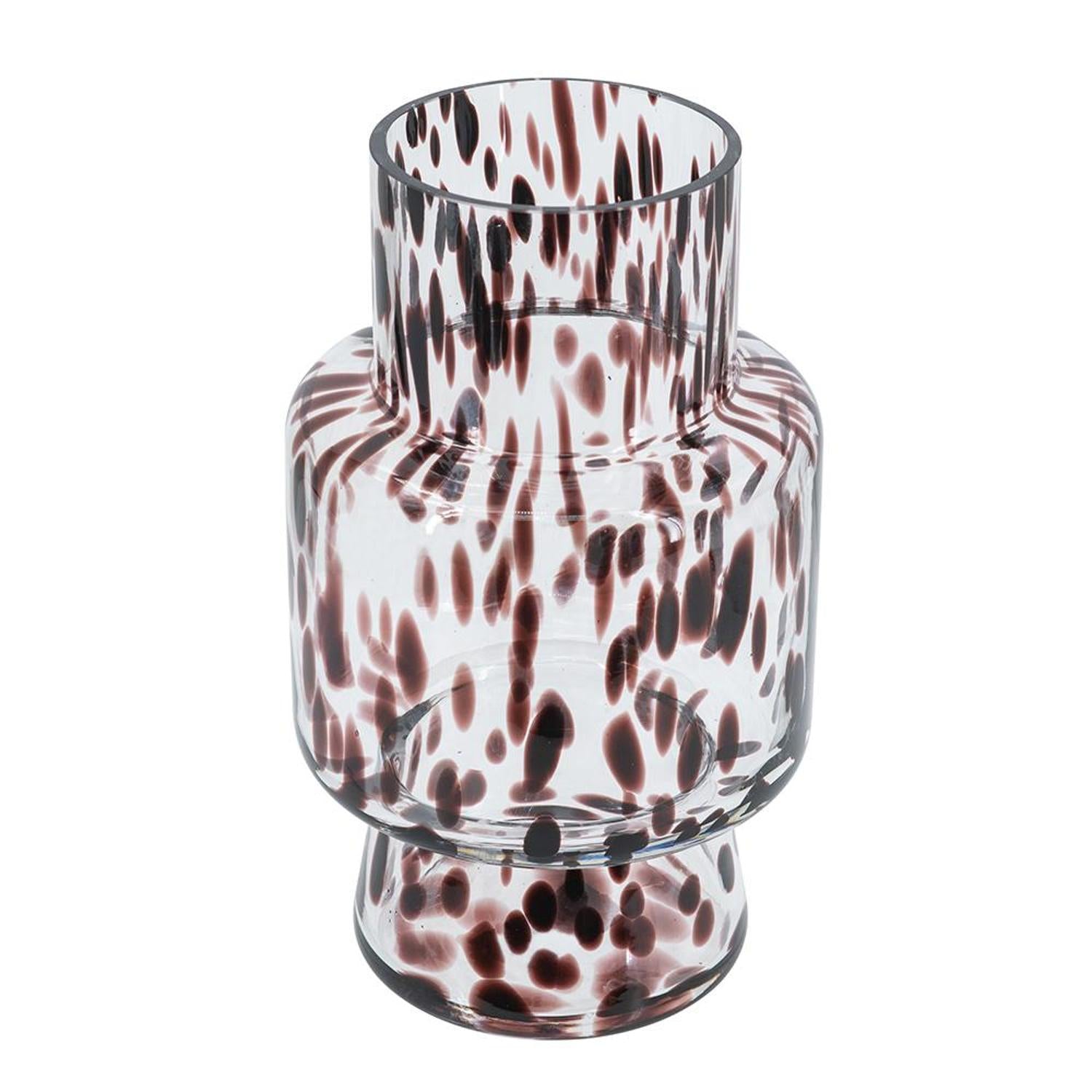 10" Clear Burgundy And Black Abstract Cylinder Glass Table Vase-Vases-DECOROLALA