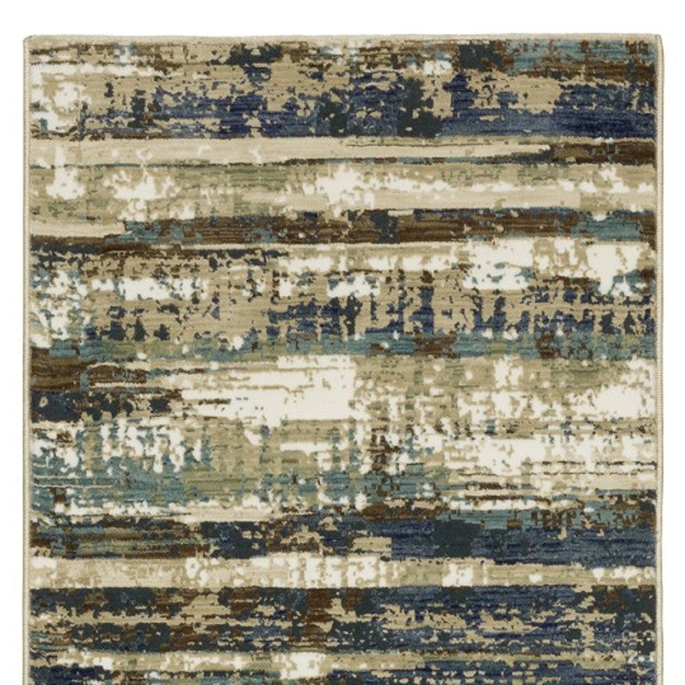 8' Beige And Blue Abstract Runner Rug-3
