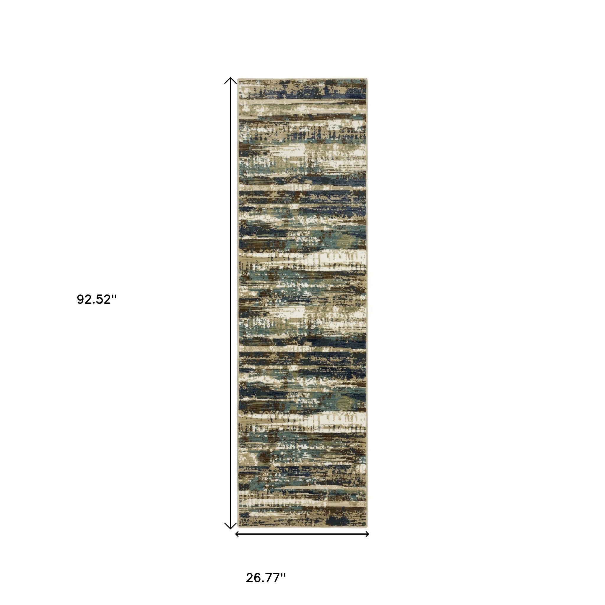 8' Beige And Blue Abstract Runner Rug-2