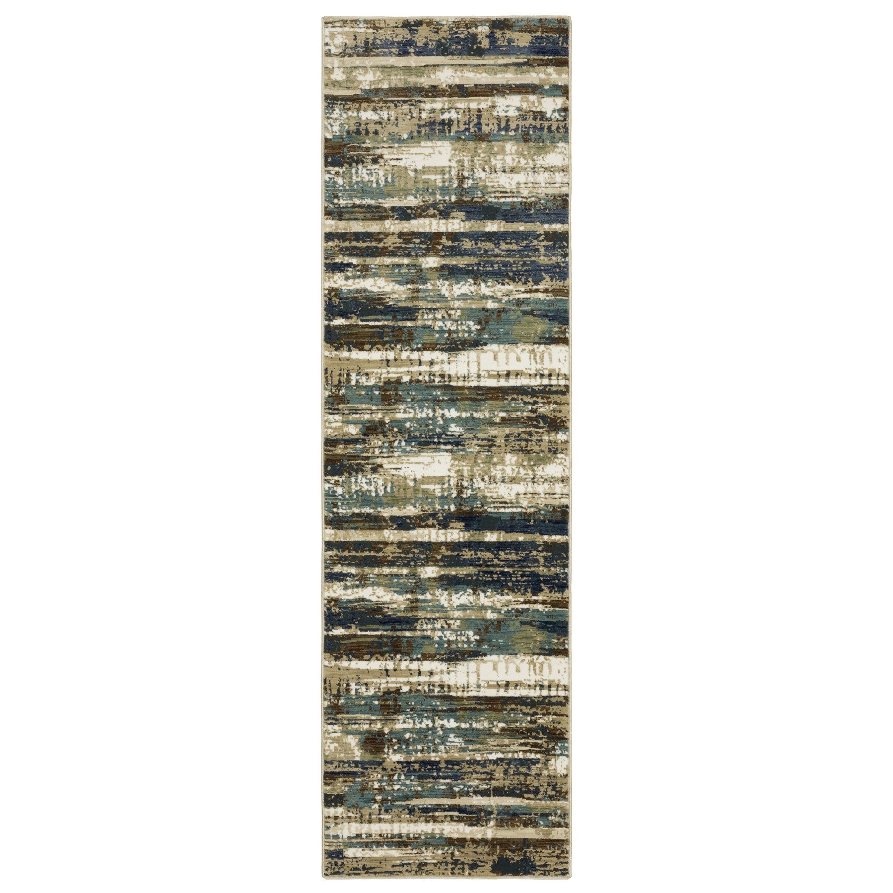 8' Beige And Blue Abstract Runner Rug-1