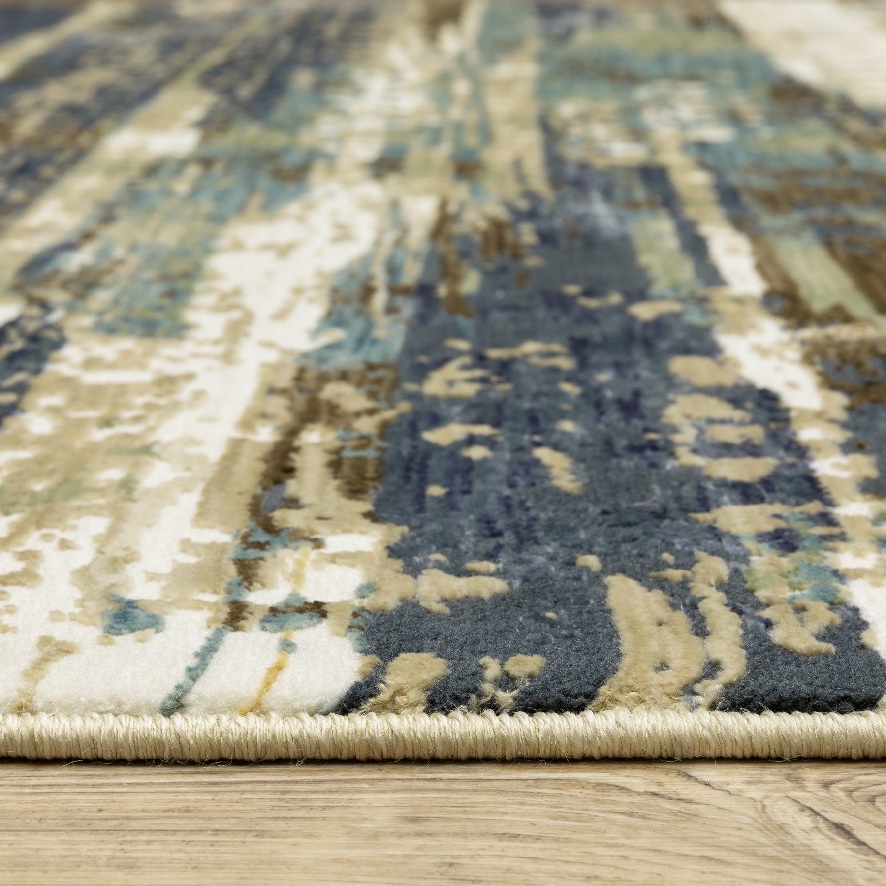 8' Beige And Blue Abstract Runner Rug-5