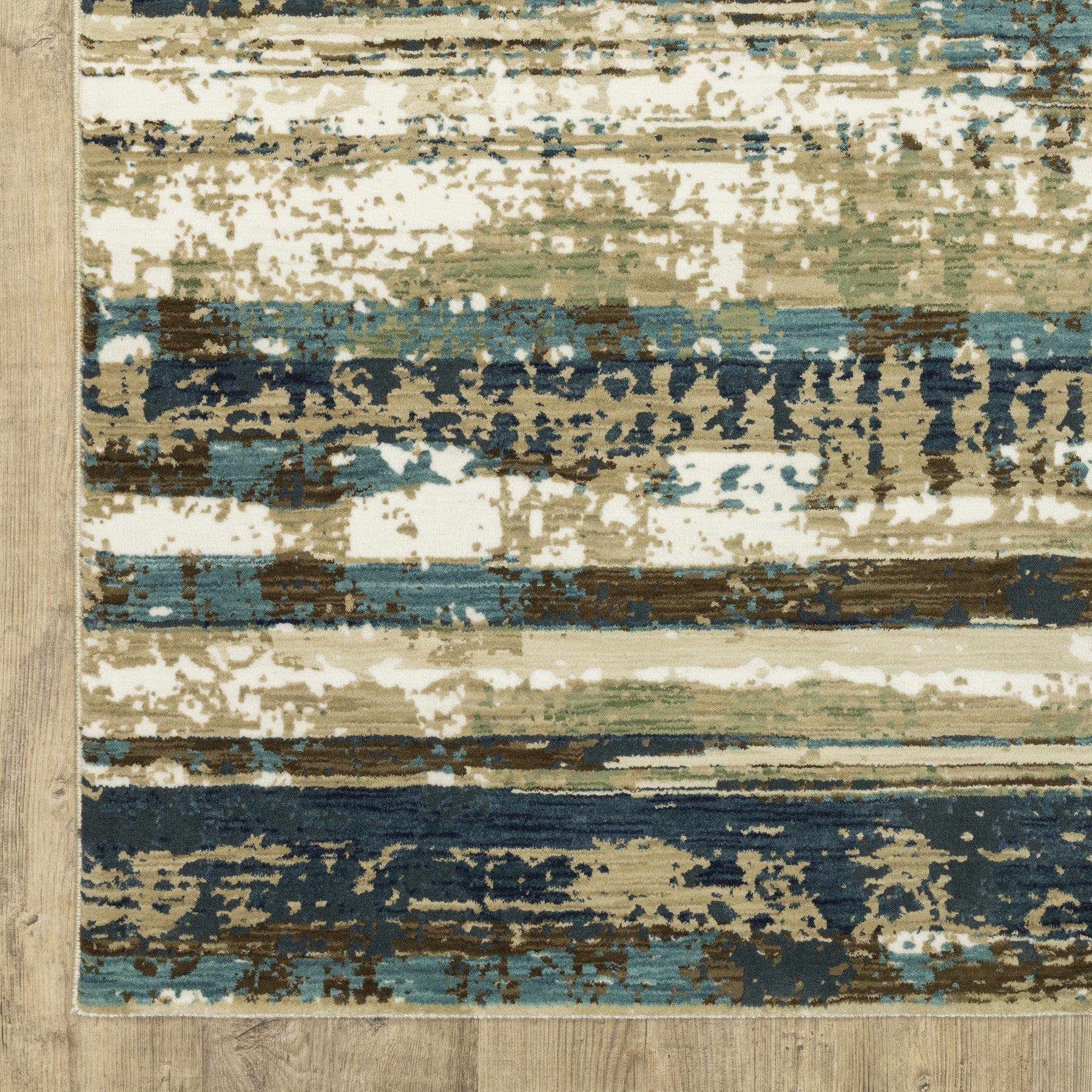 8' Beige And Blue Abstract Runner Rug-7