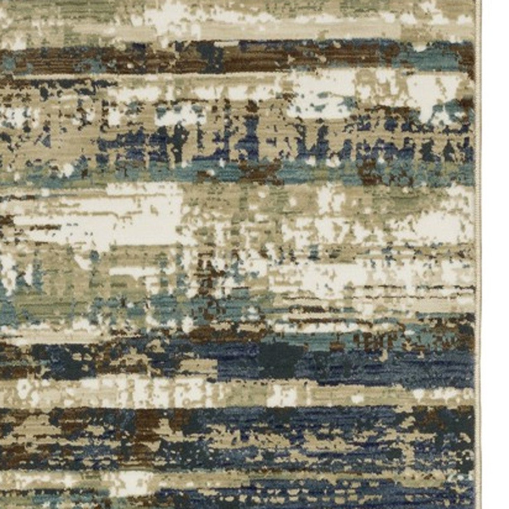 8' Beige And Blue Abstract Runner Rug-8