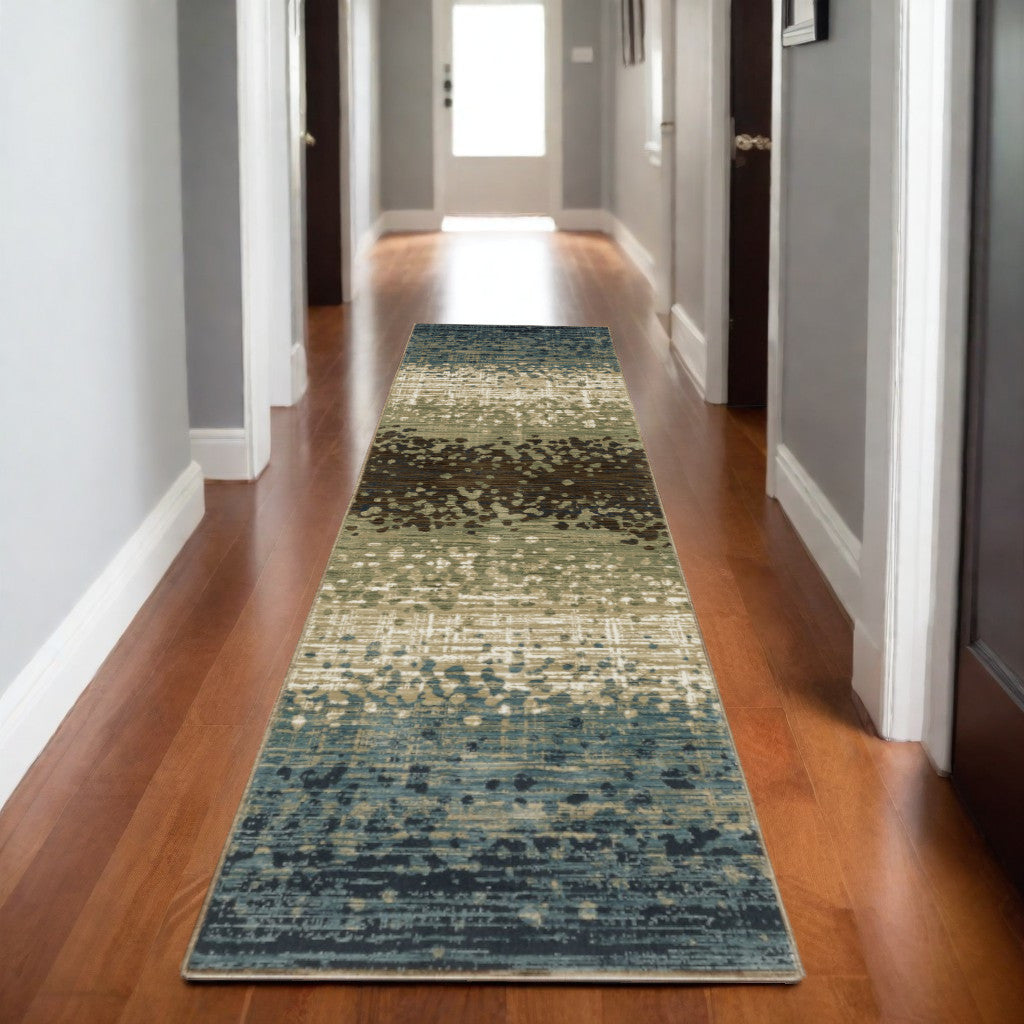 8' Blue And Brown Abstract Runner Rug-0
