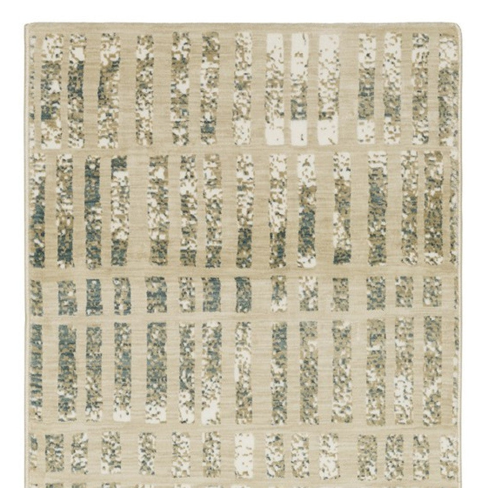 8' Beige And Blue Geometric Runner Rug-4