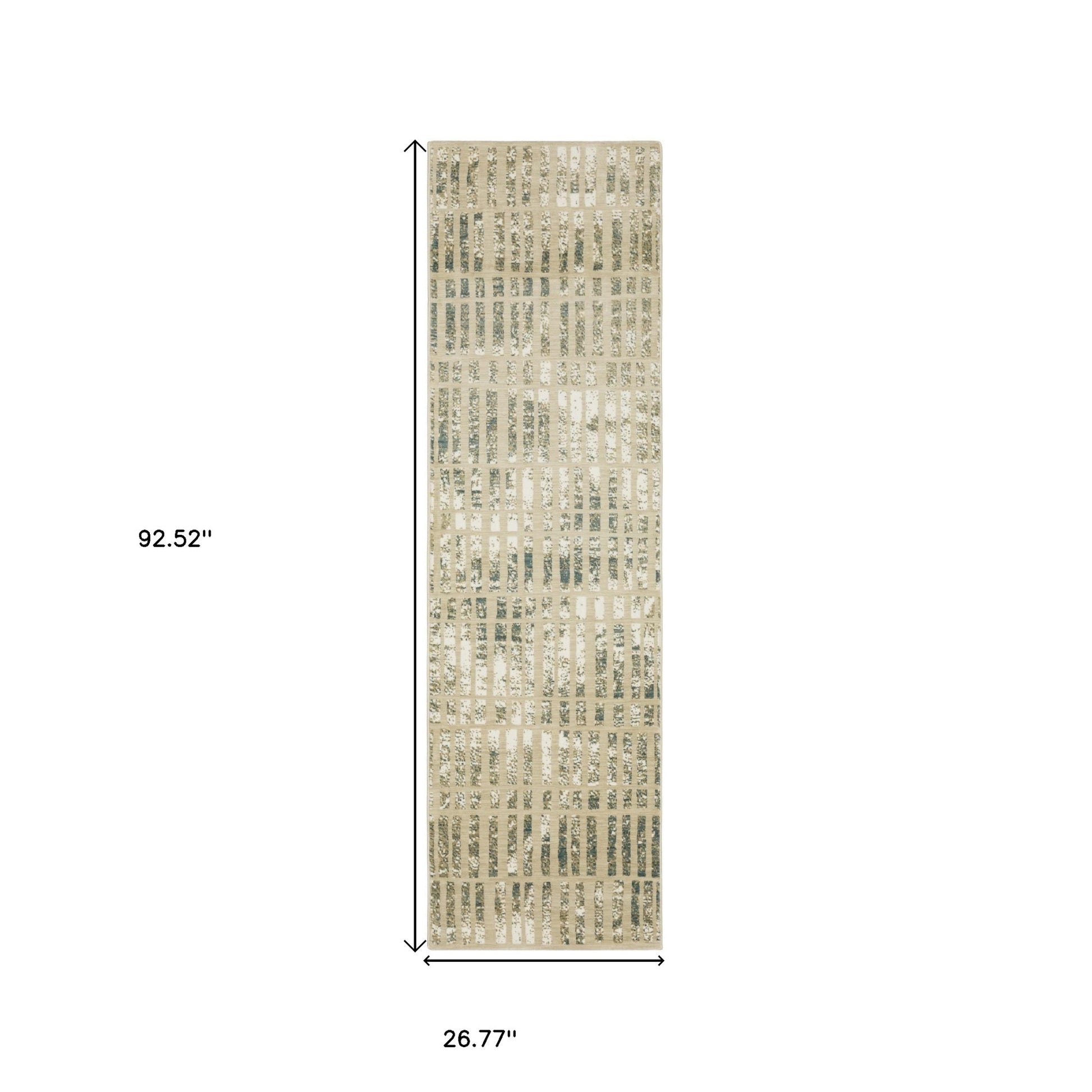 8' Beige And Blue Geometric Runner Rug-2