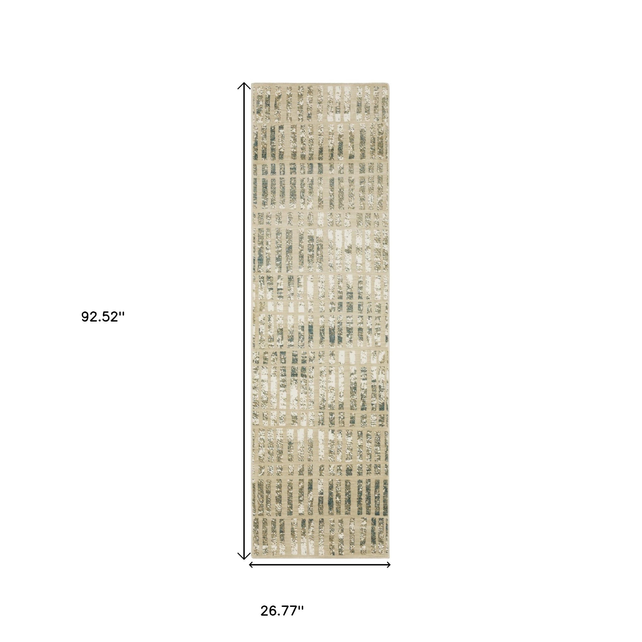 8' Beige And Blue Geometric Runner Rug-2