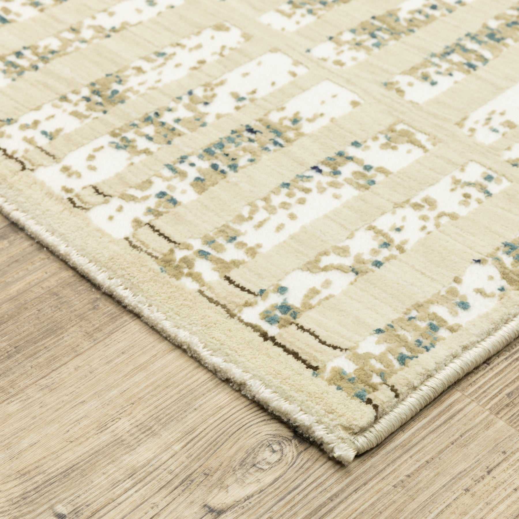 8' Beige And Blue Geometric Runner Rug-8
