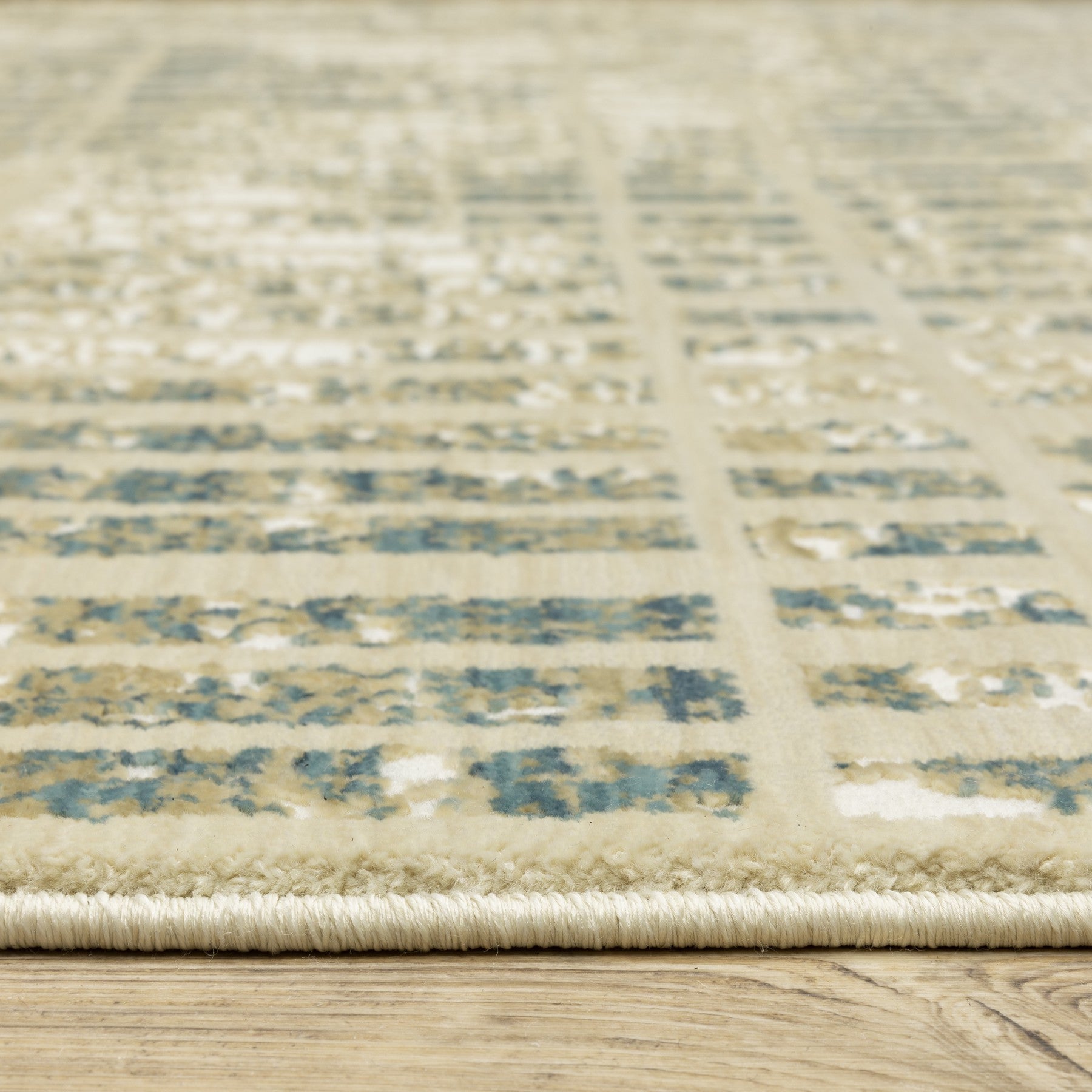 8' Beige And Blue Geometric Runner Rug-5
