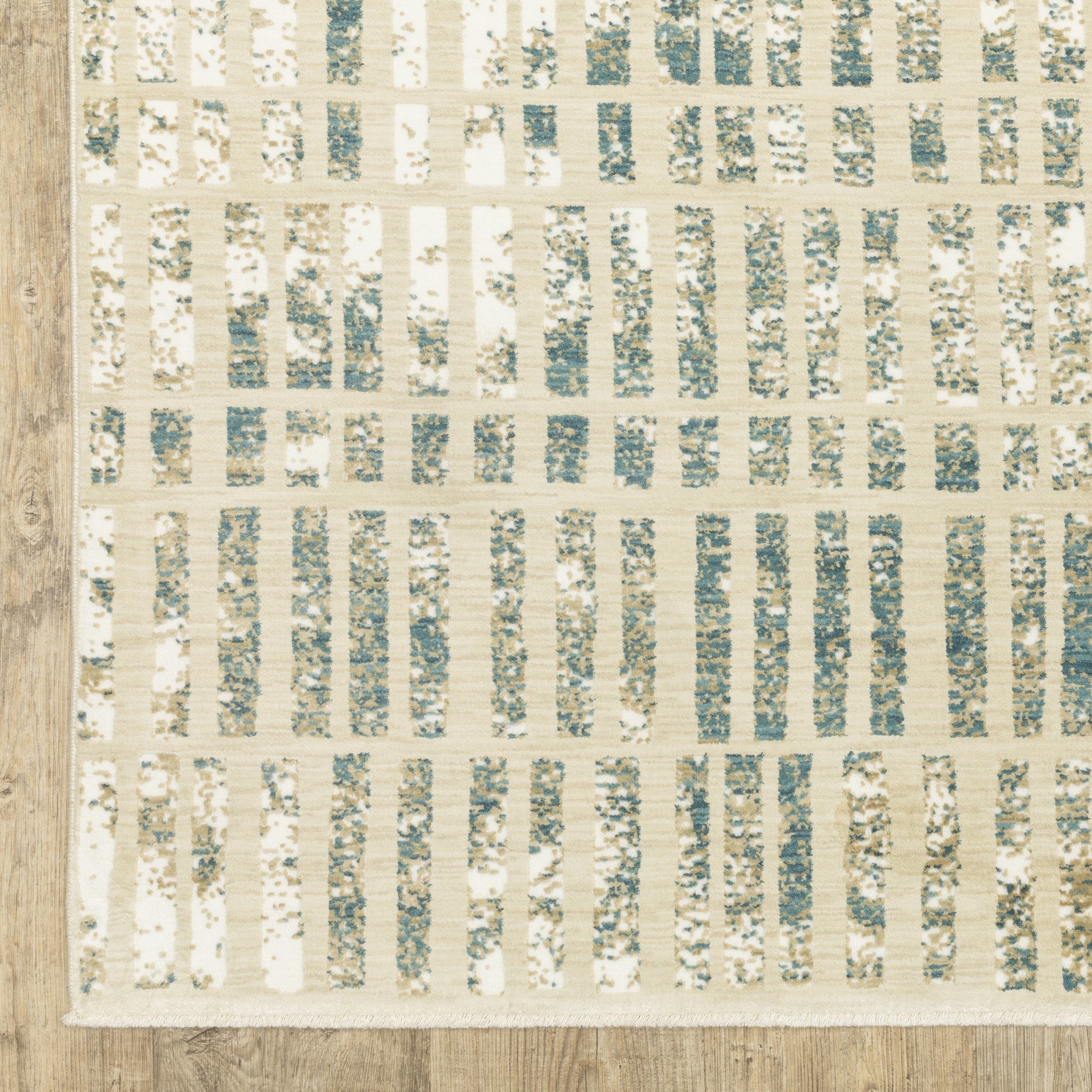8' Beige And Blue Geometric Runner Rug-3