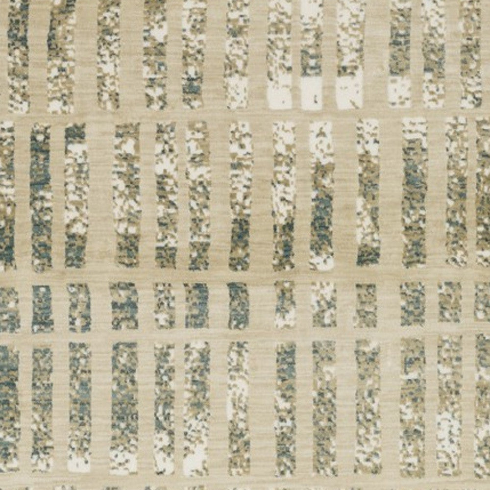8' Beige And Blue Geometric Runner Rug-7