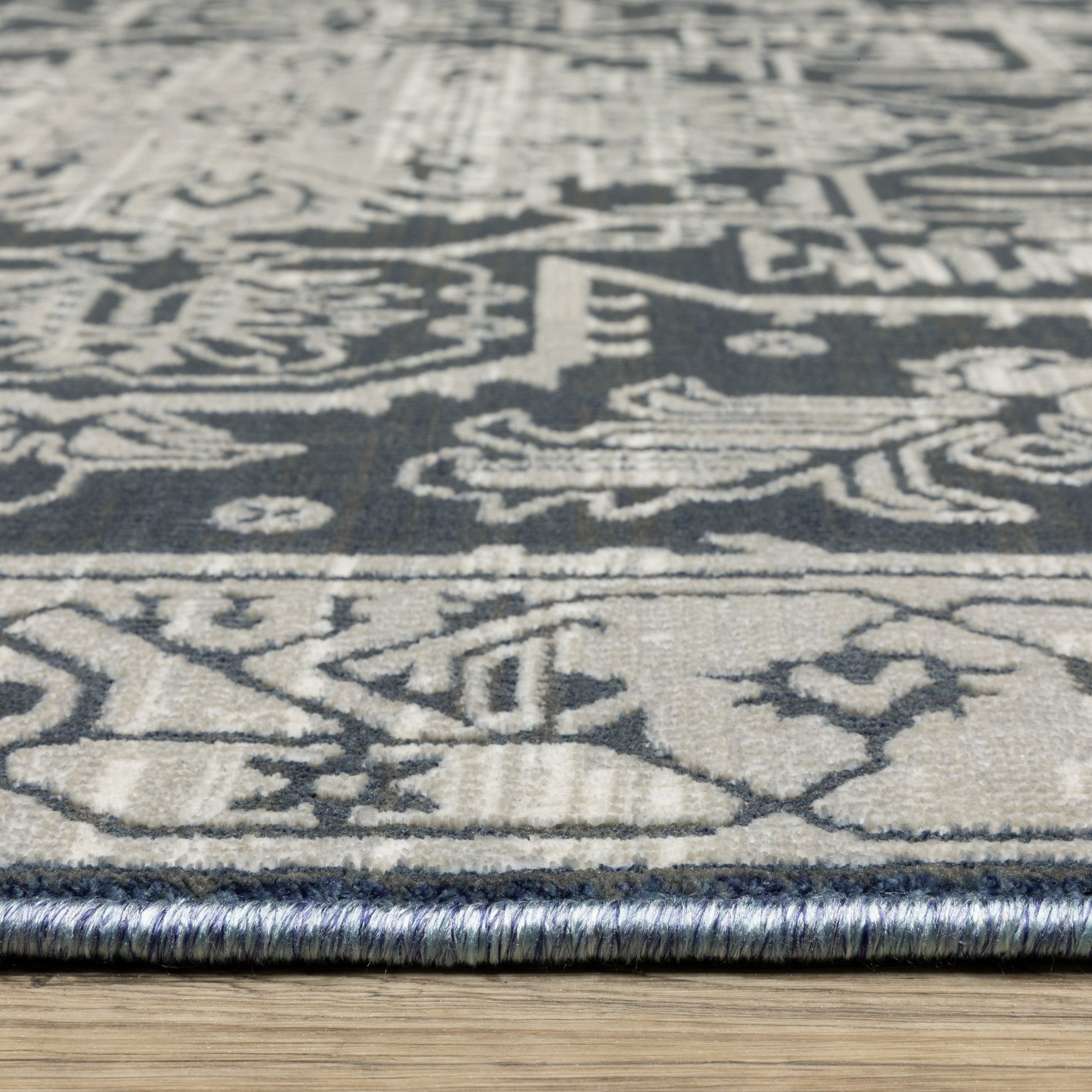8' Blue And Gray Medallion Runner Rug-4