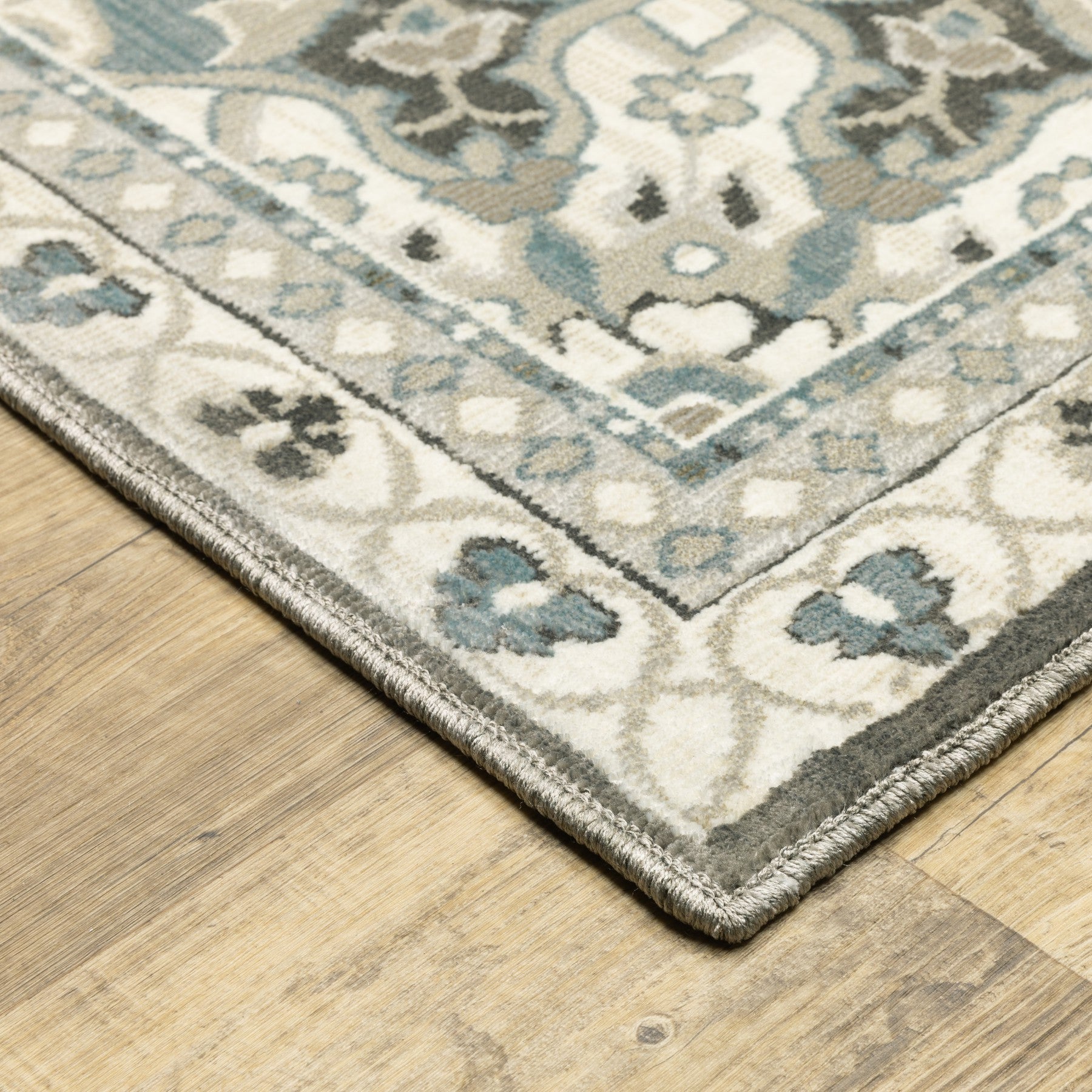8' Gray And Blue Medallion Runner Rug-8