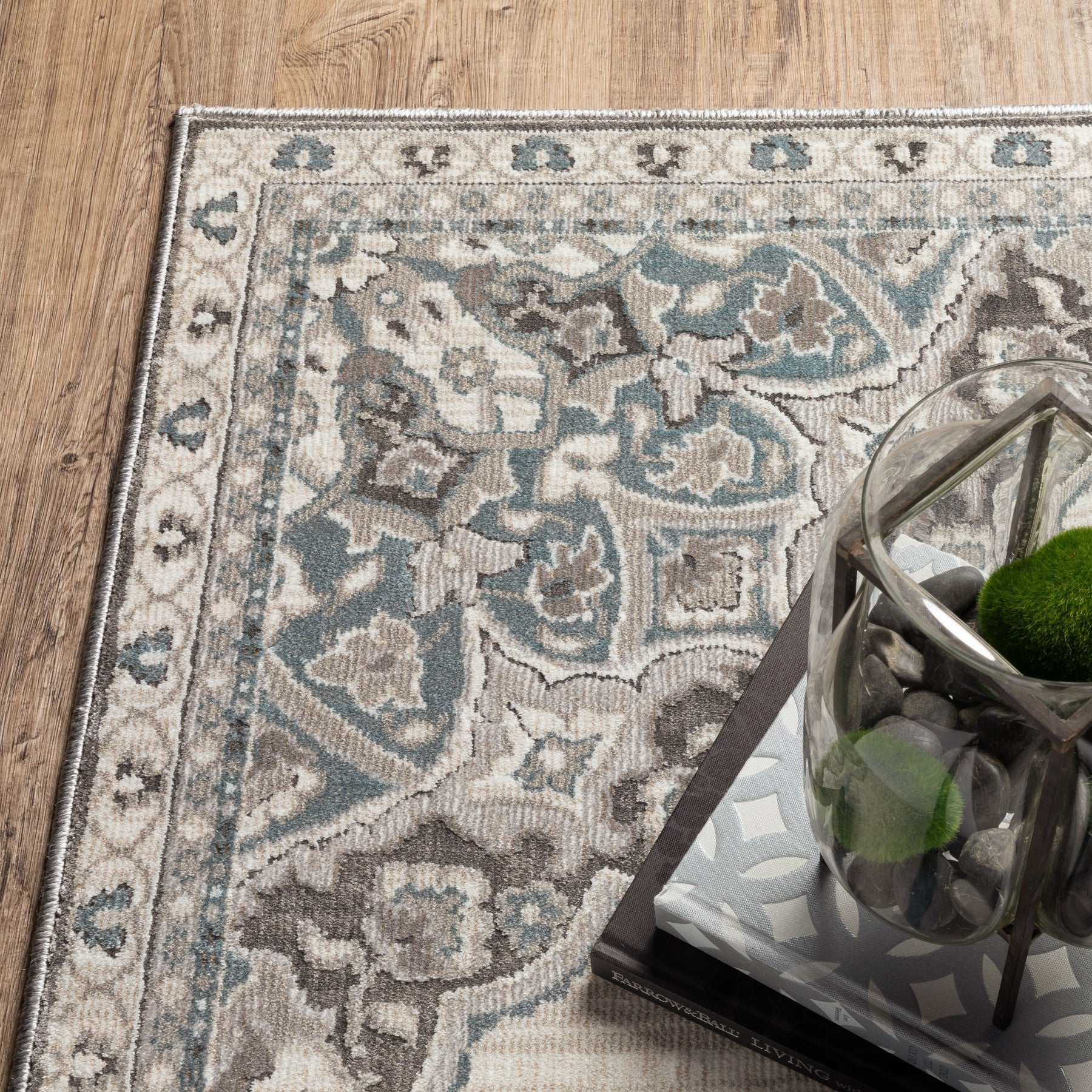 8' Gray And Blue Medallion Runner Rug-7