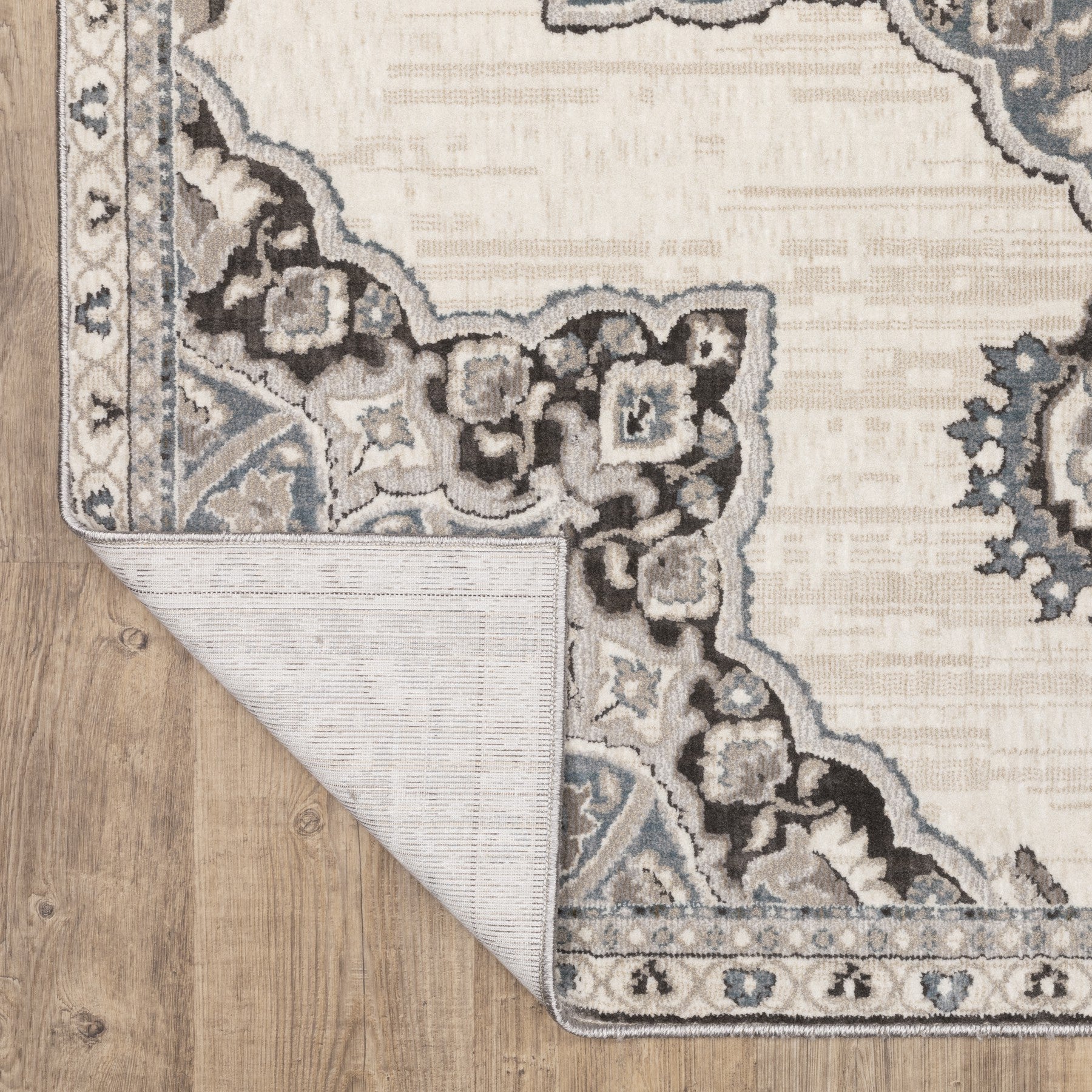 8' Gray And Blue Medallion Runner Rug-3