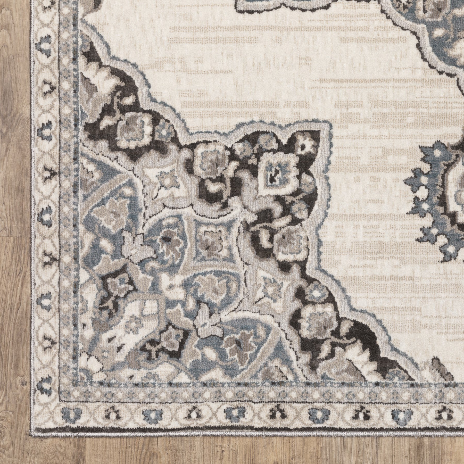 8' Gray And Blue Medallion Runner Rug-4