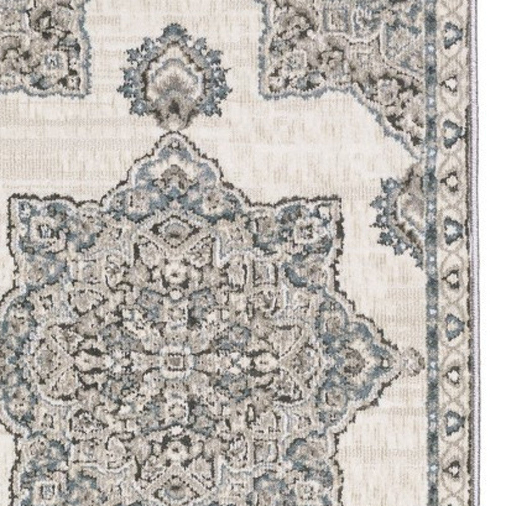 8' Gray And Blue Medallion Runner Rug-5