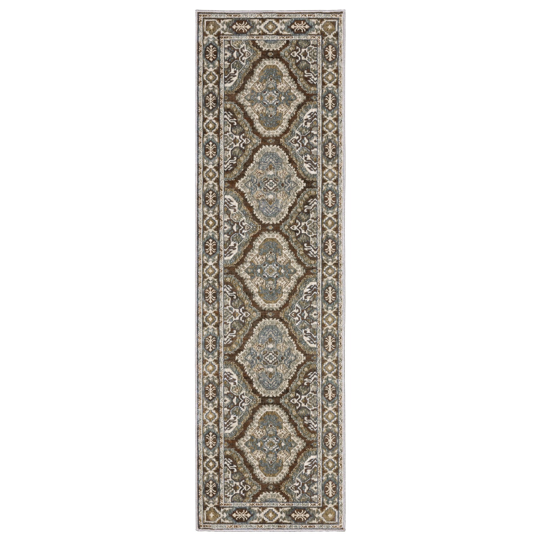 8' Blue And Gray Medallion Runner Rug-3