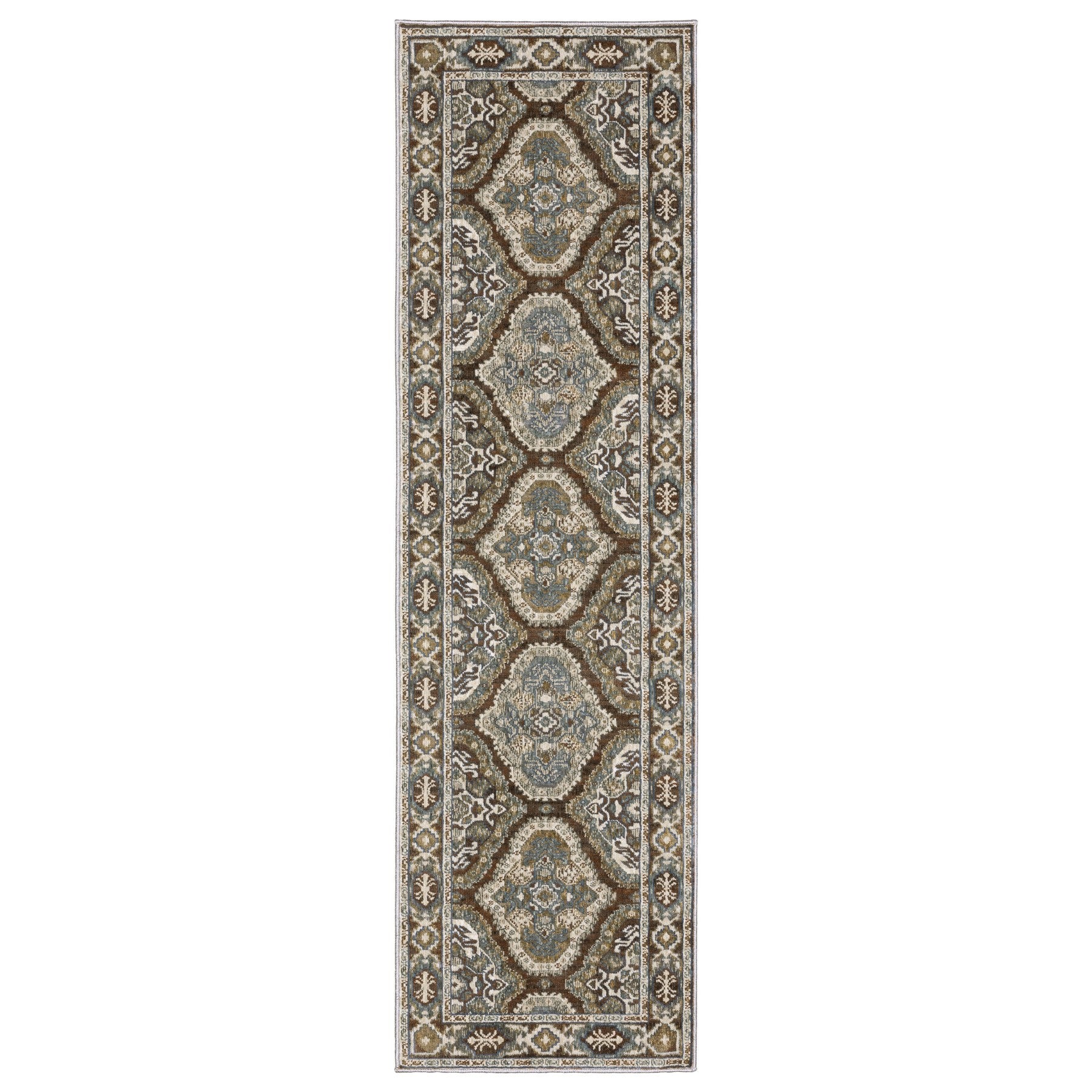 8' Blue And Gray Medallion Runner Rug-1