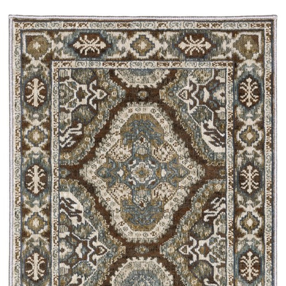 8' Blue And Gray Medallion Runner Rug-8