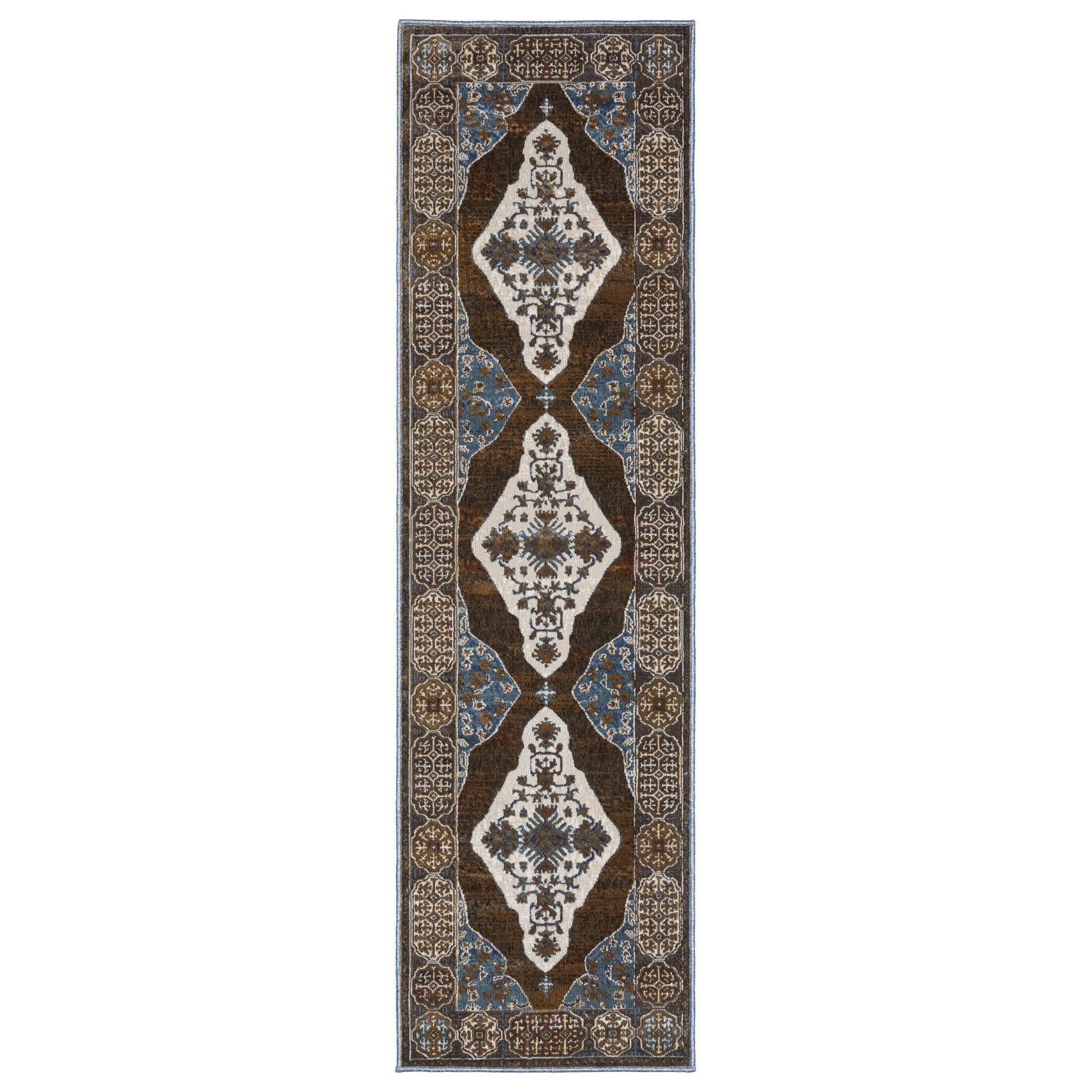 8' Blue And Green Medallion Runner Rug-1