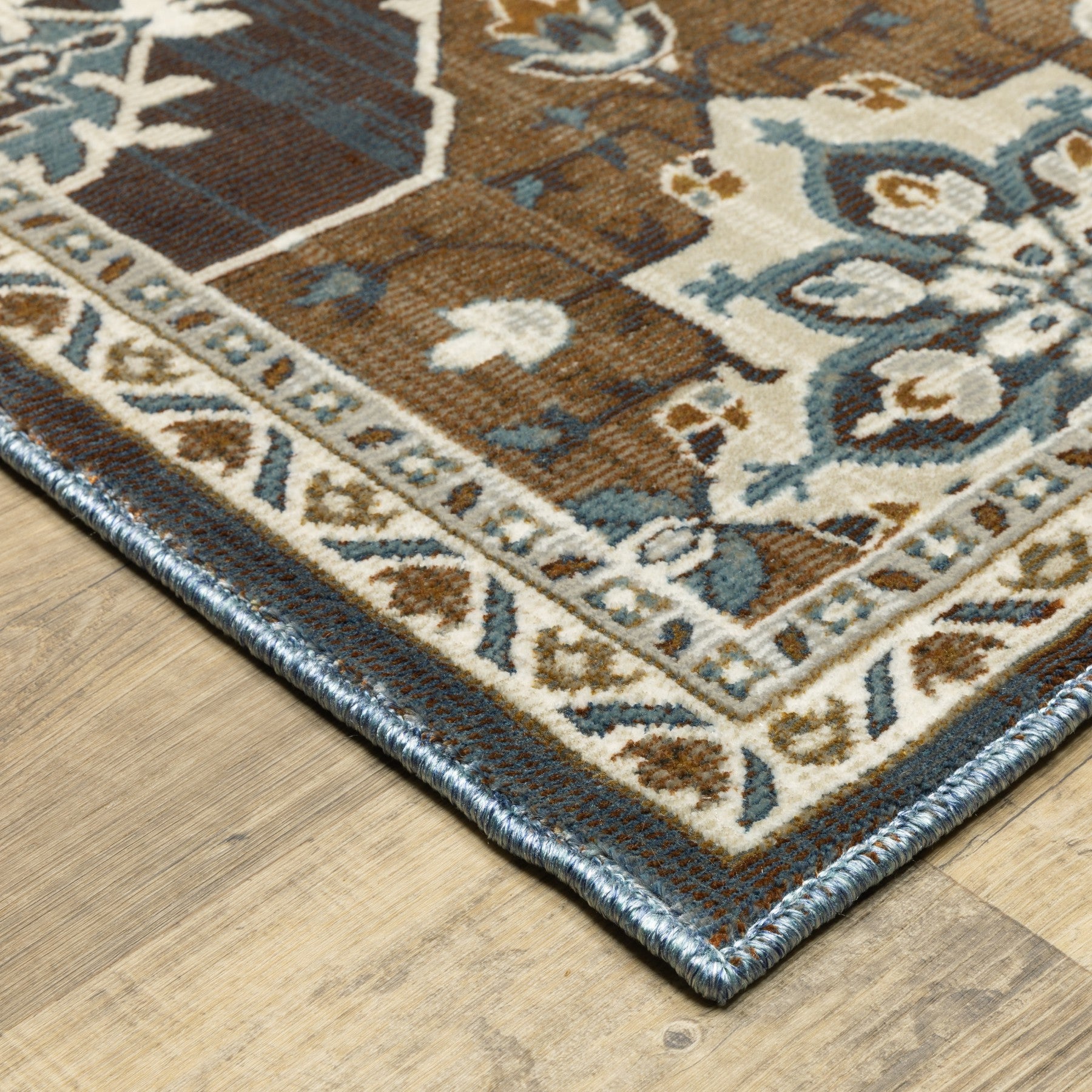 8' Gray And Blue Medallion Runner Rug-8