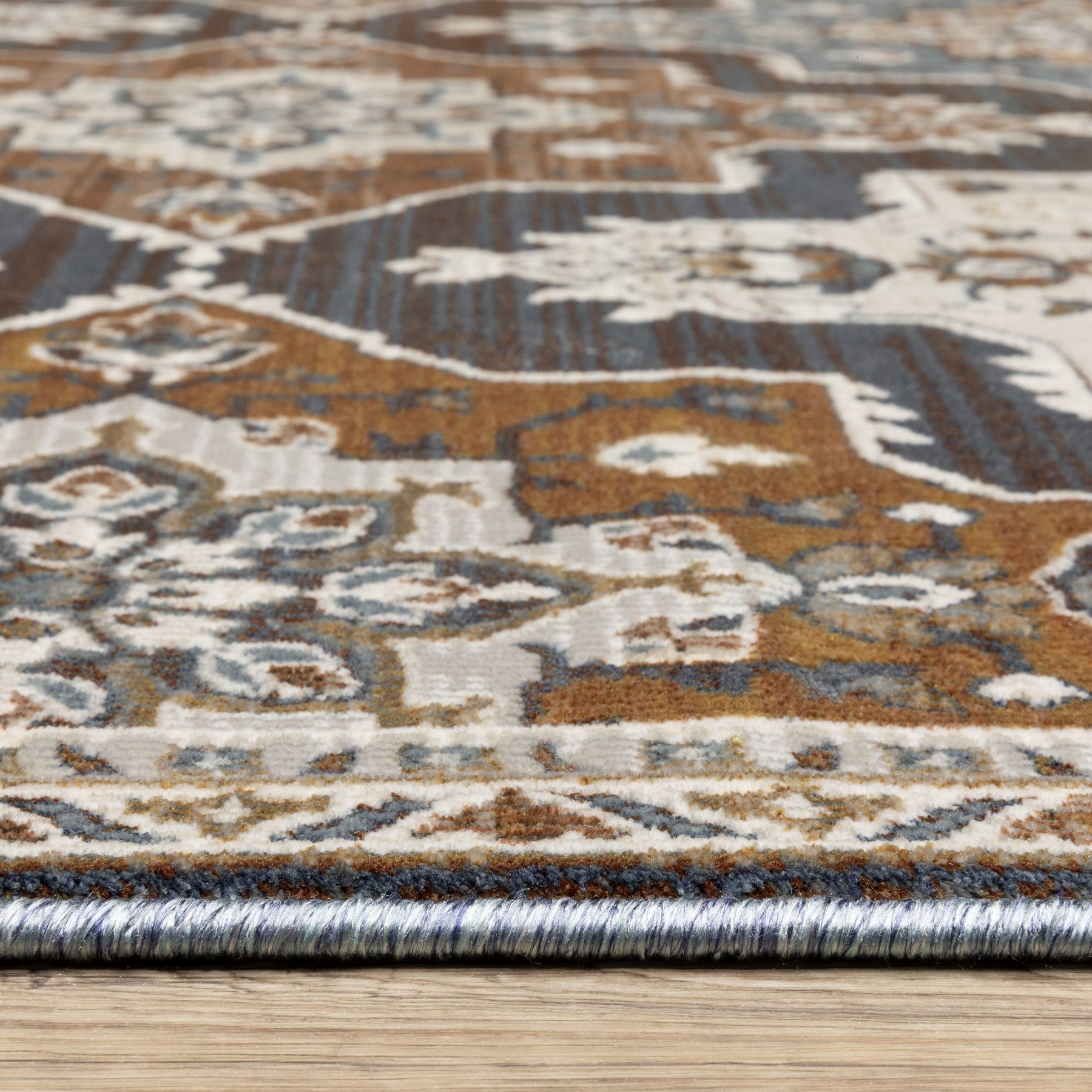 8' Gray And Blue Medallion Runner Rug-3