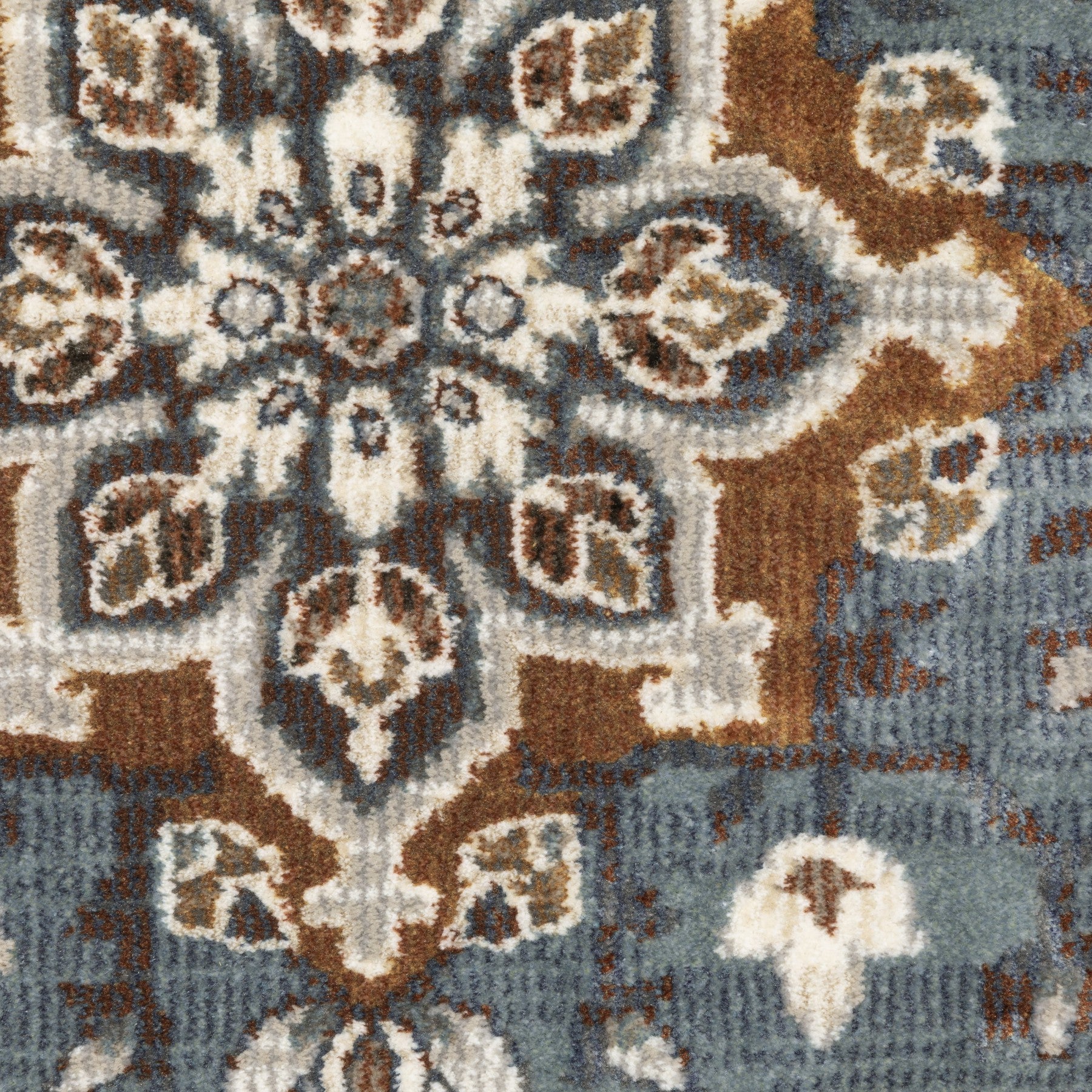 8' Gray And Blue Medallion Runner Rug-4