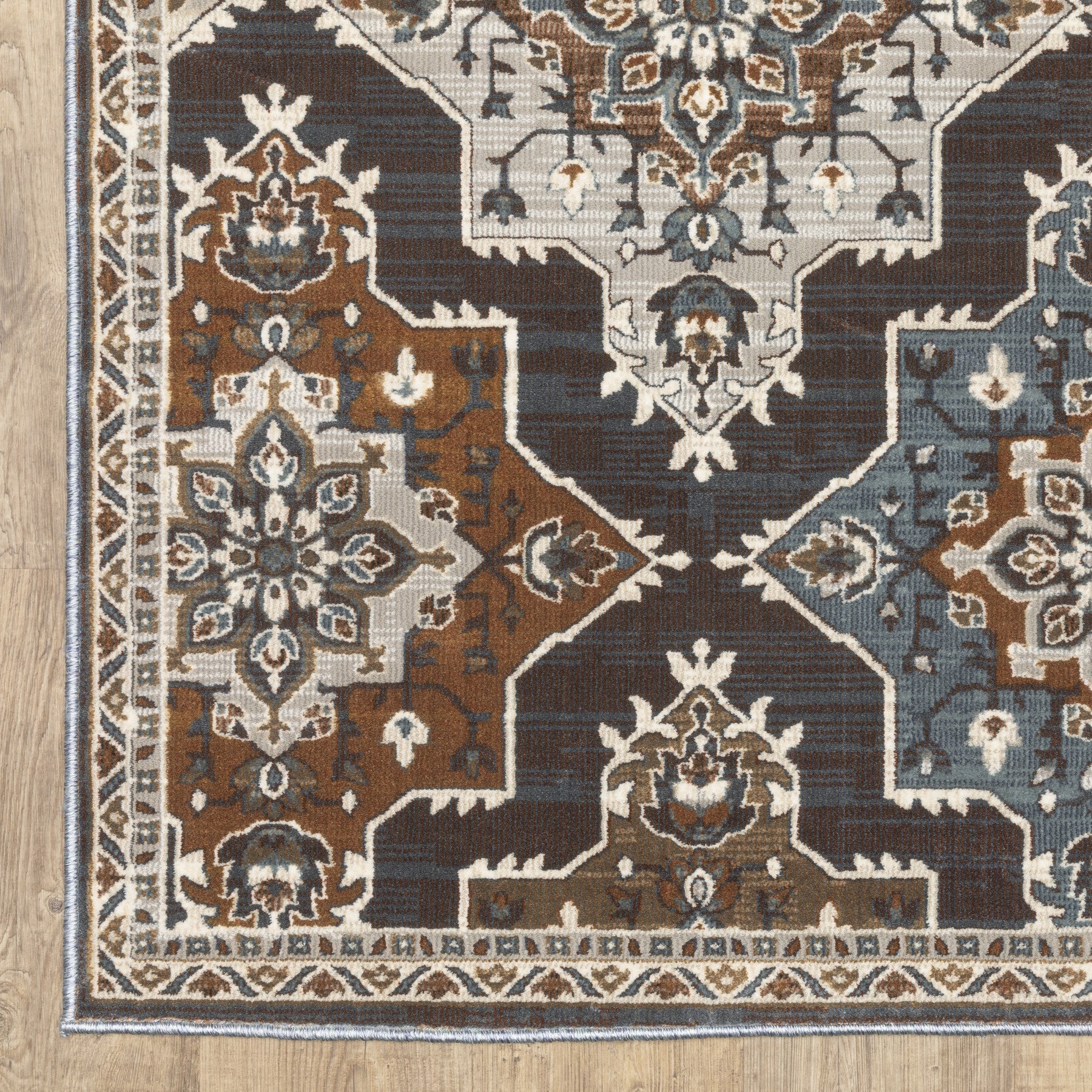 8' Gray And Blue Medallion Runner Rug-5