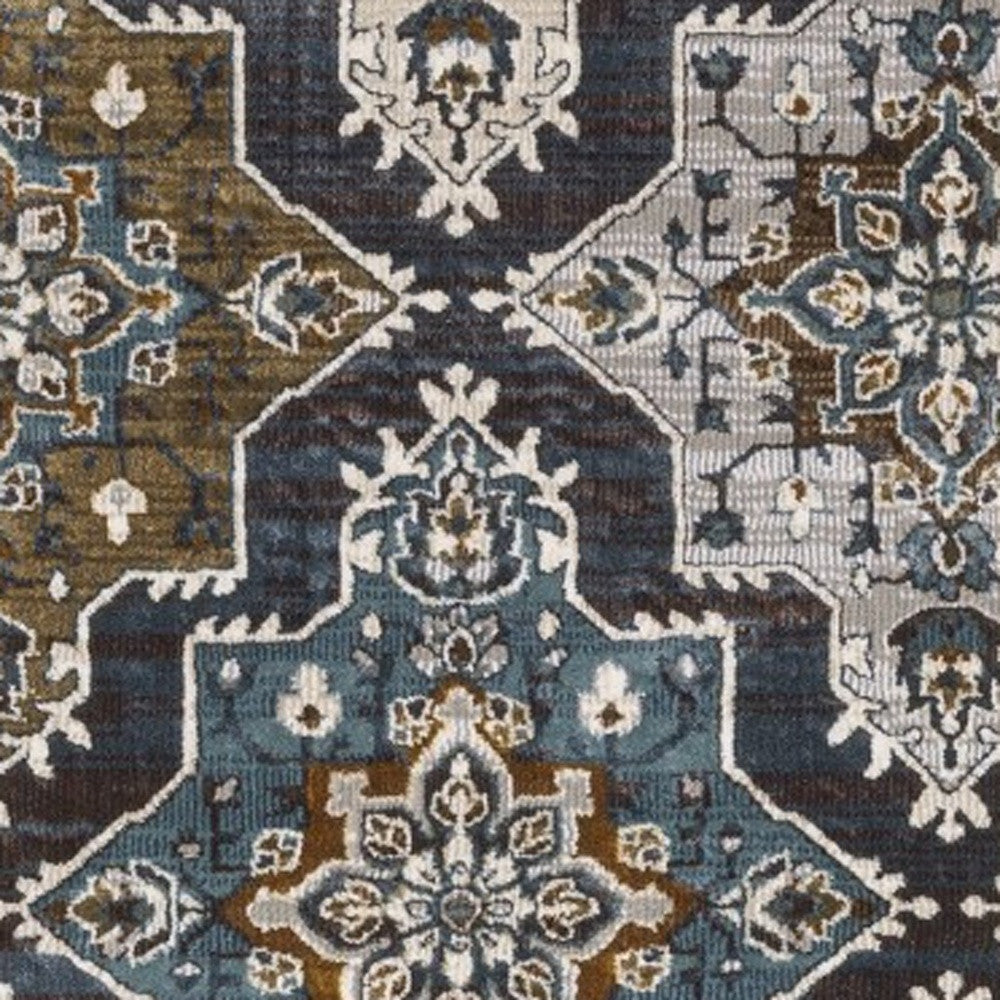 8' Gray And Blue Medallion Runner Rug-7