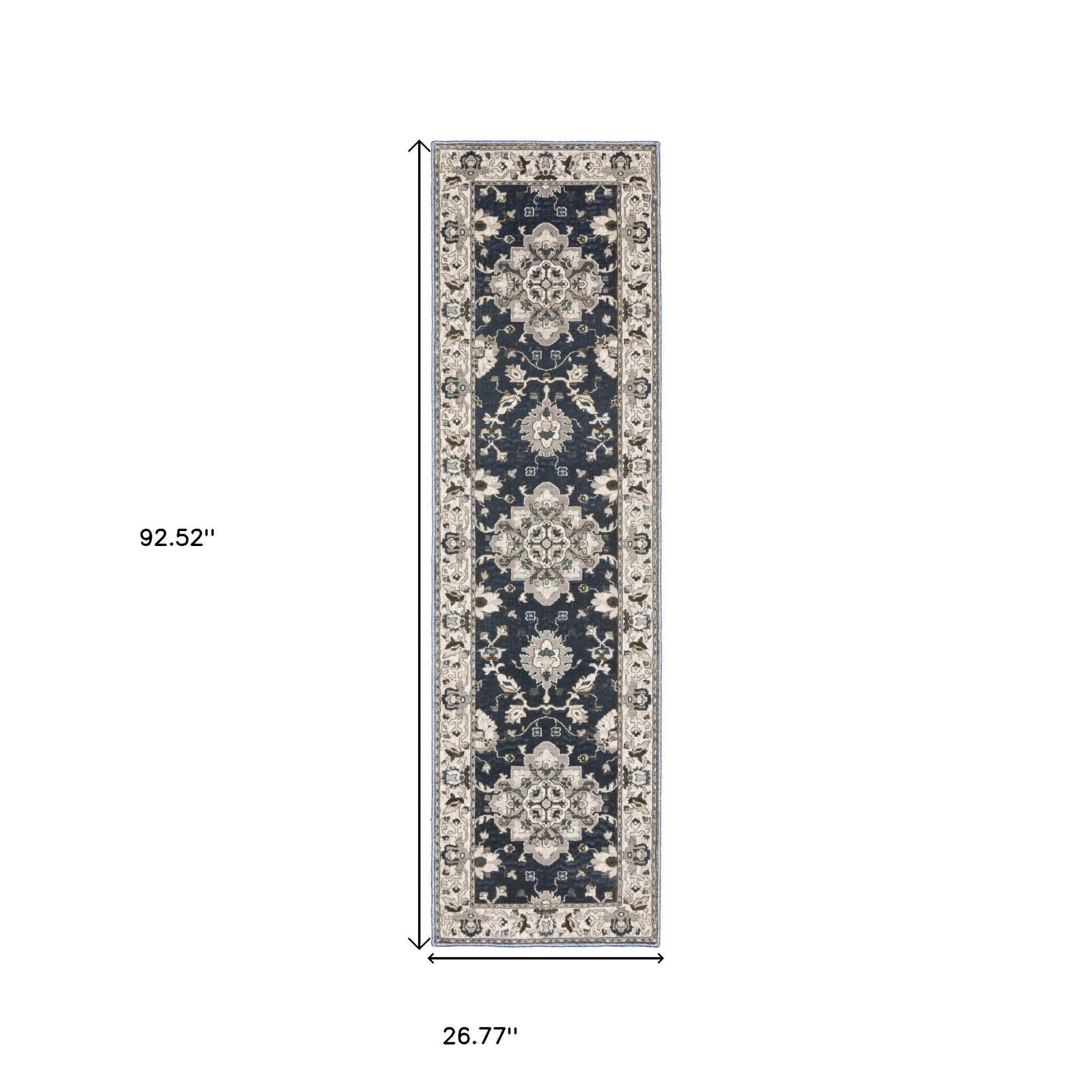 8' Blue Oriental Runner Rug-2